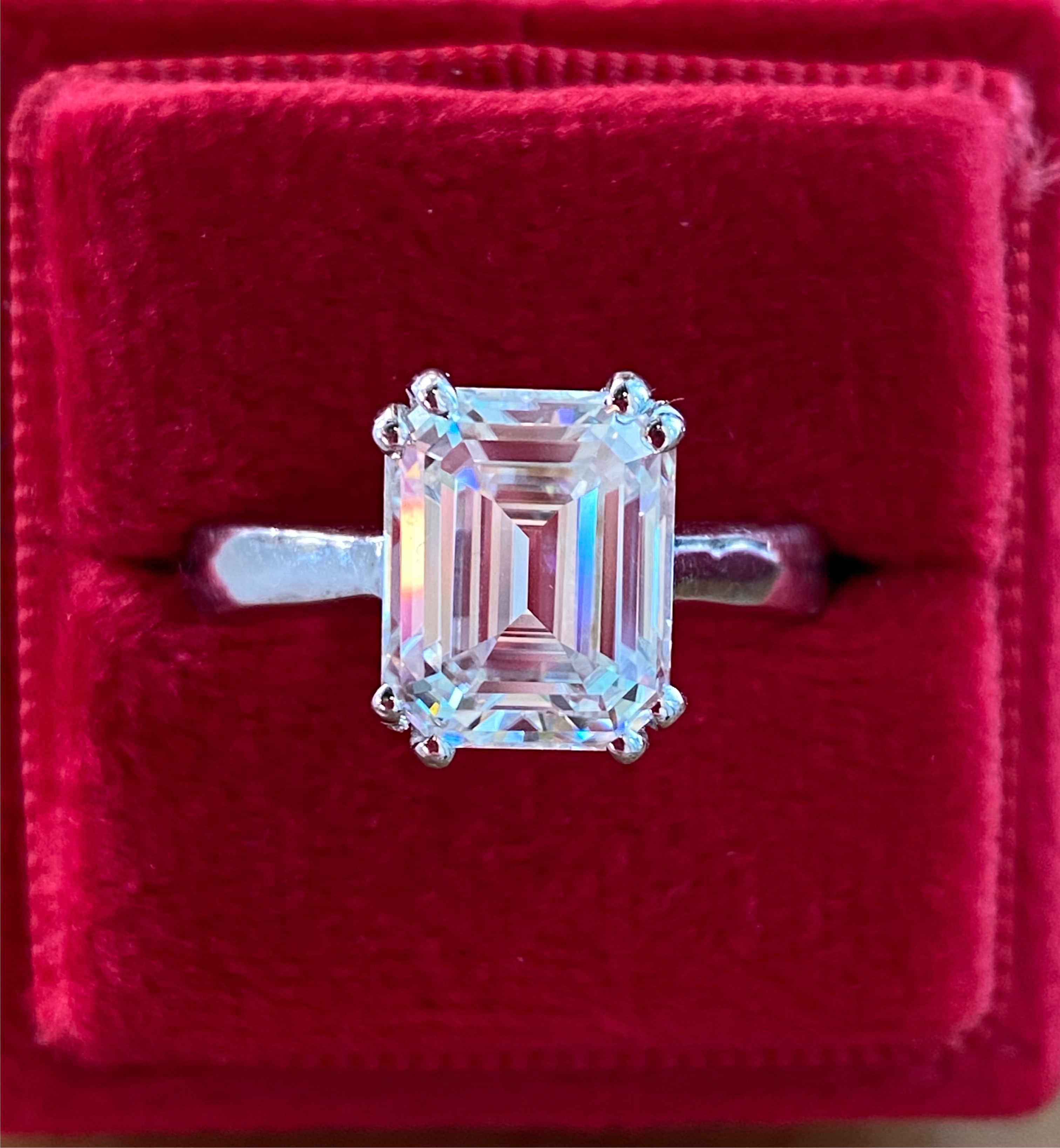 3.50 Carat Emerald Cut Moissanite Solitaire Engagement Ring in Sterling Silver