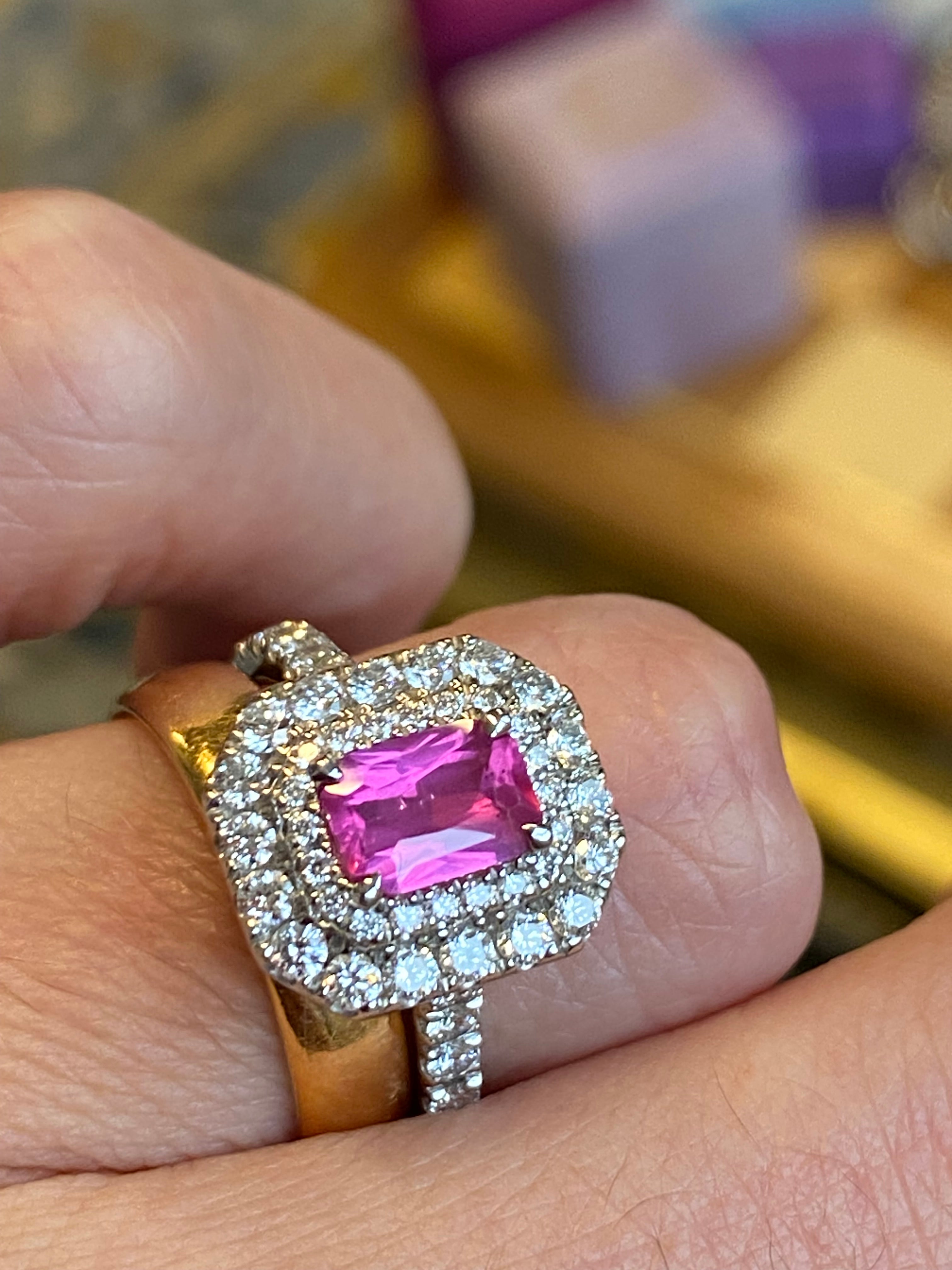 1.75 CTW Radiant Cut Pink Sapphire and Natural Diamond Double Halo Ring in Platinum