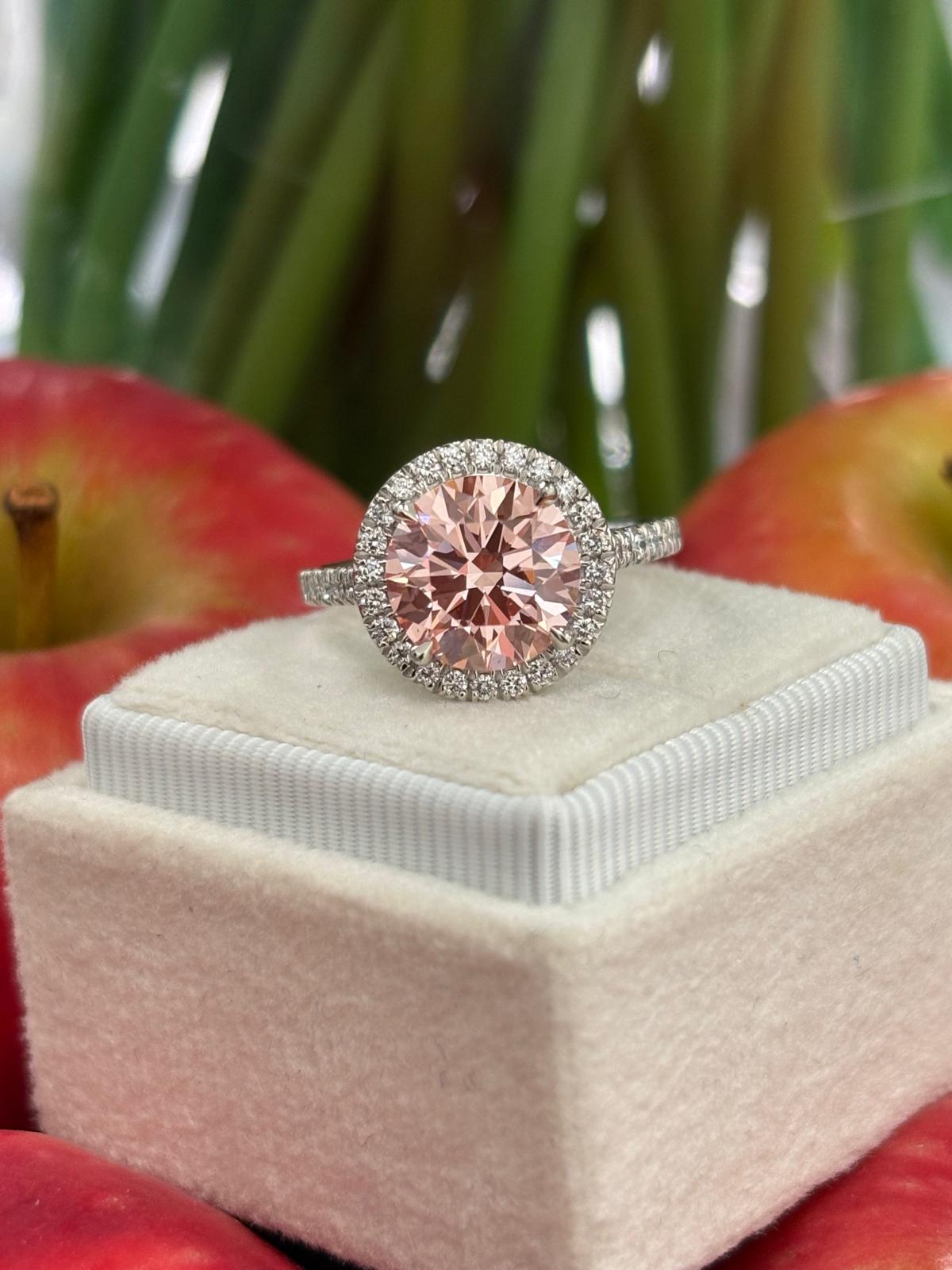 3.52 CTW Fancy Pink Lab Grown Diamond Halo Ring in Platinum