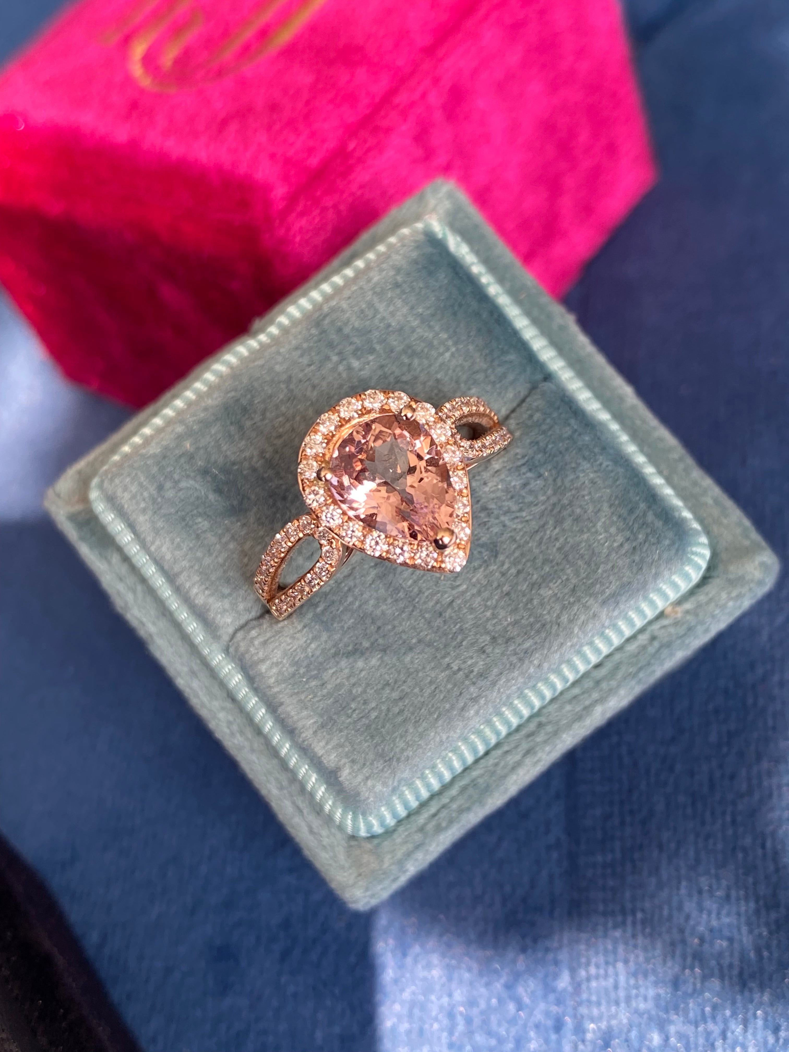 2.03 CTW Pear Cut Morganite and Natural Diamond Ring in 18ct Rose Gold