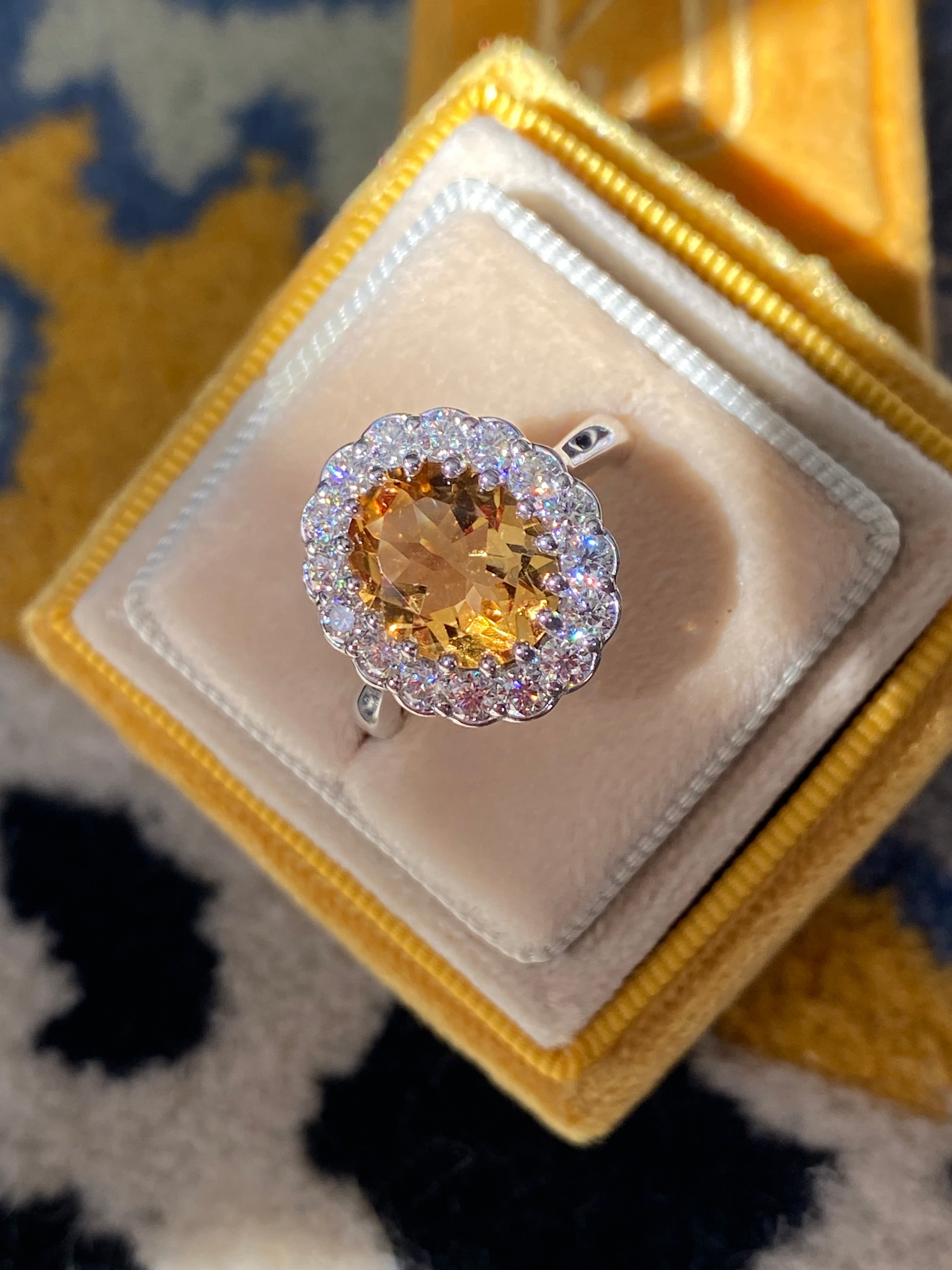 5.50 CTW Oval Cut Citrine and Moissanite Halo Cocktail Ring