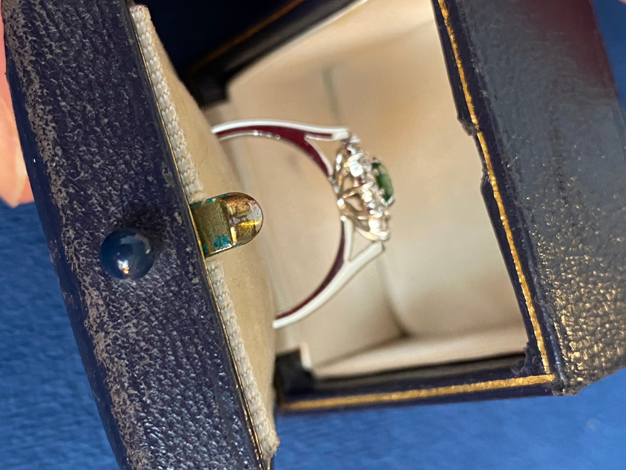 1.50 CTW Tsavorite Garnet and Diamond Halo Engagement Ring in 18ct White Gold