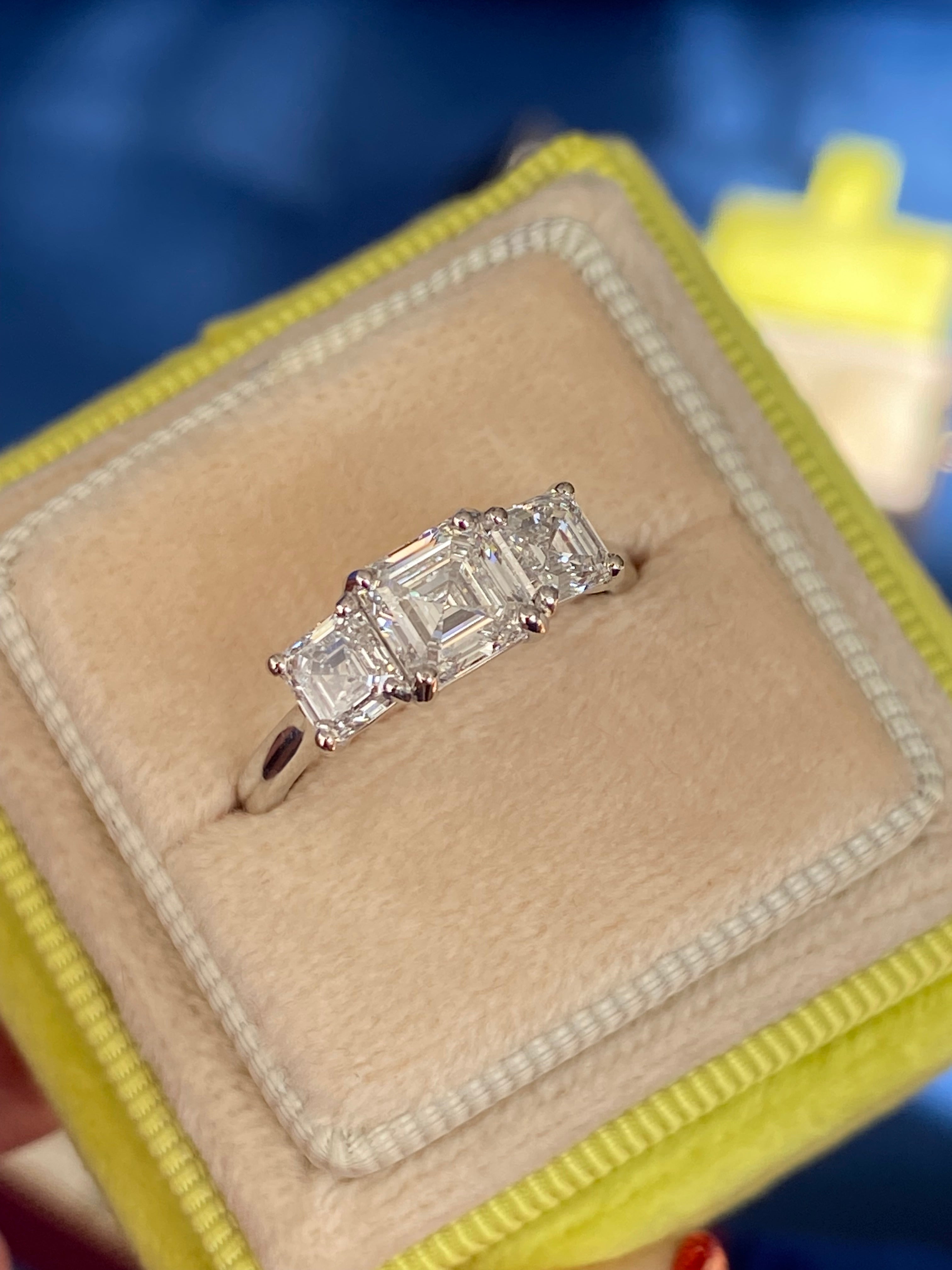 Heritage 2.00 CT + Asscher Cut Lab Grown Diamond Three Stone Trilogy Engagement Ring, at Least F Colour / VVS Clarity