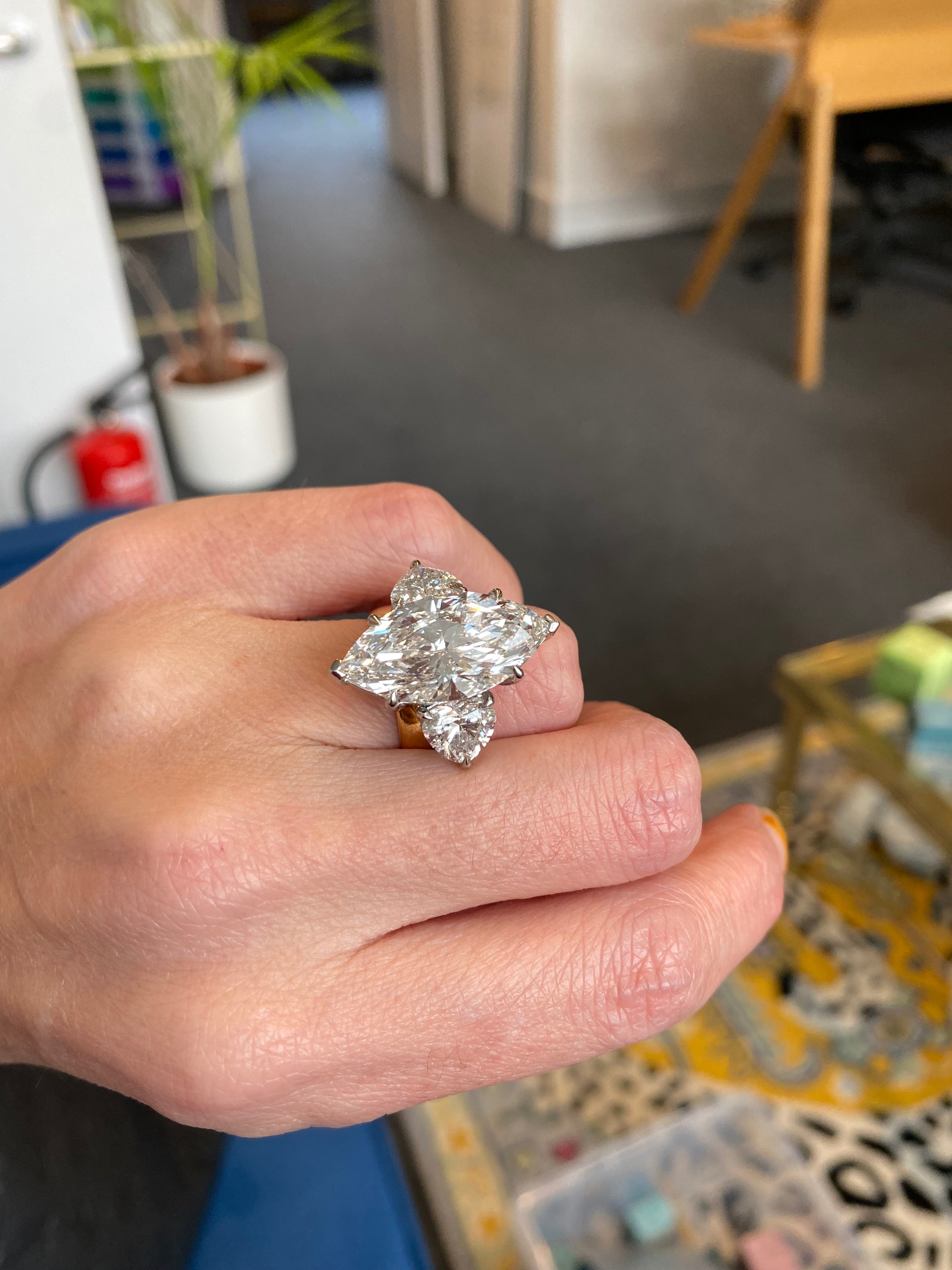 10.00 Carat Marquise Cut + 3.00CTW Heart Cut Lab Diamond Engagement Ring in Platinum