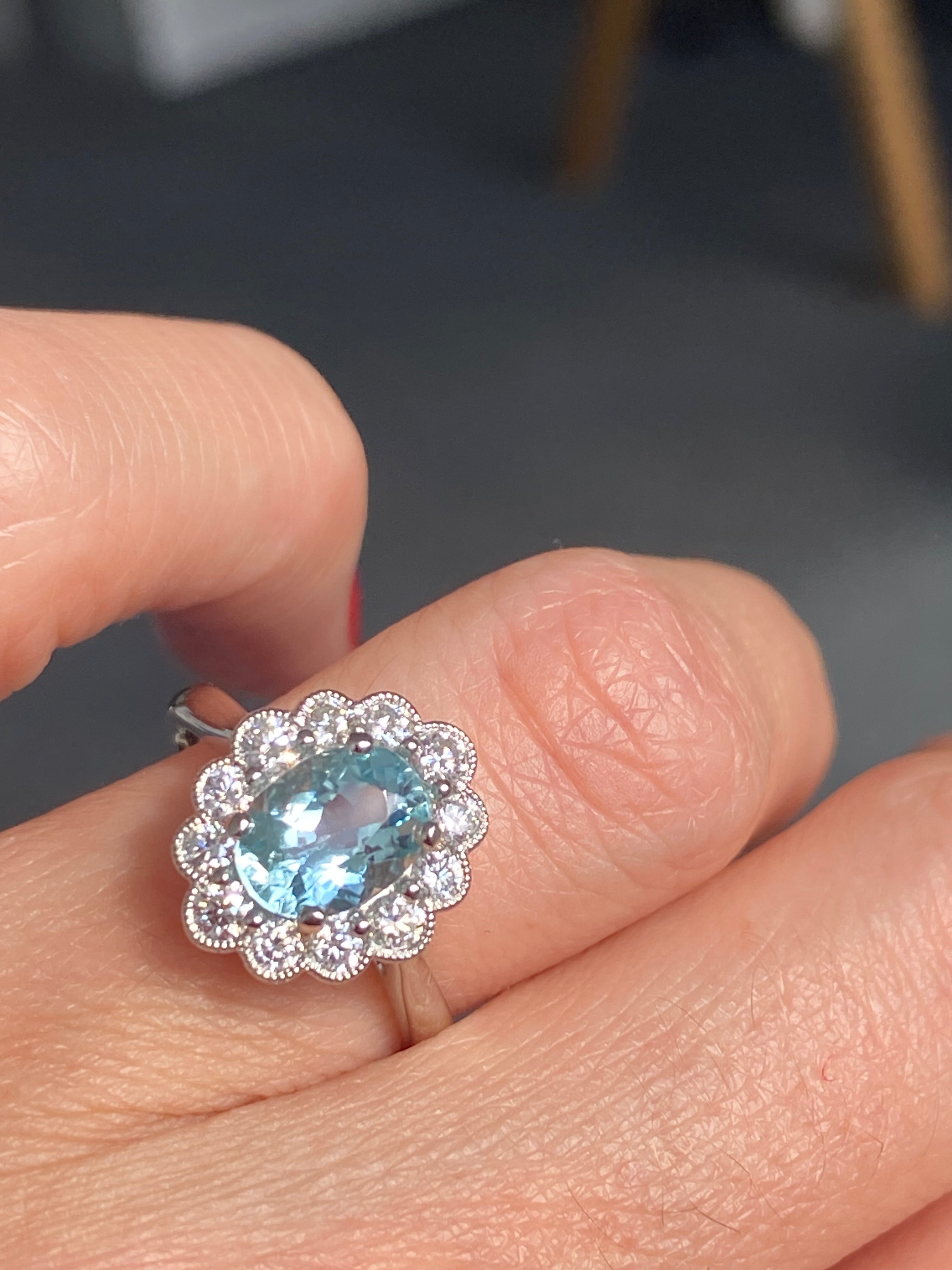 1.63 CTW Aquamarine and Diamond Ring in Platinum