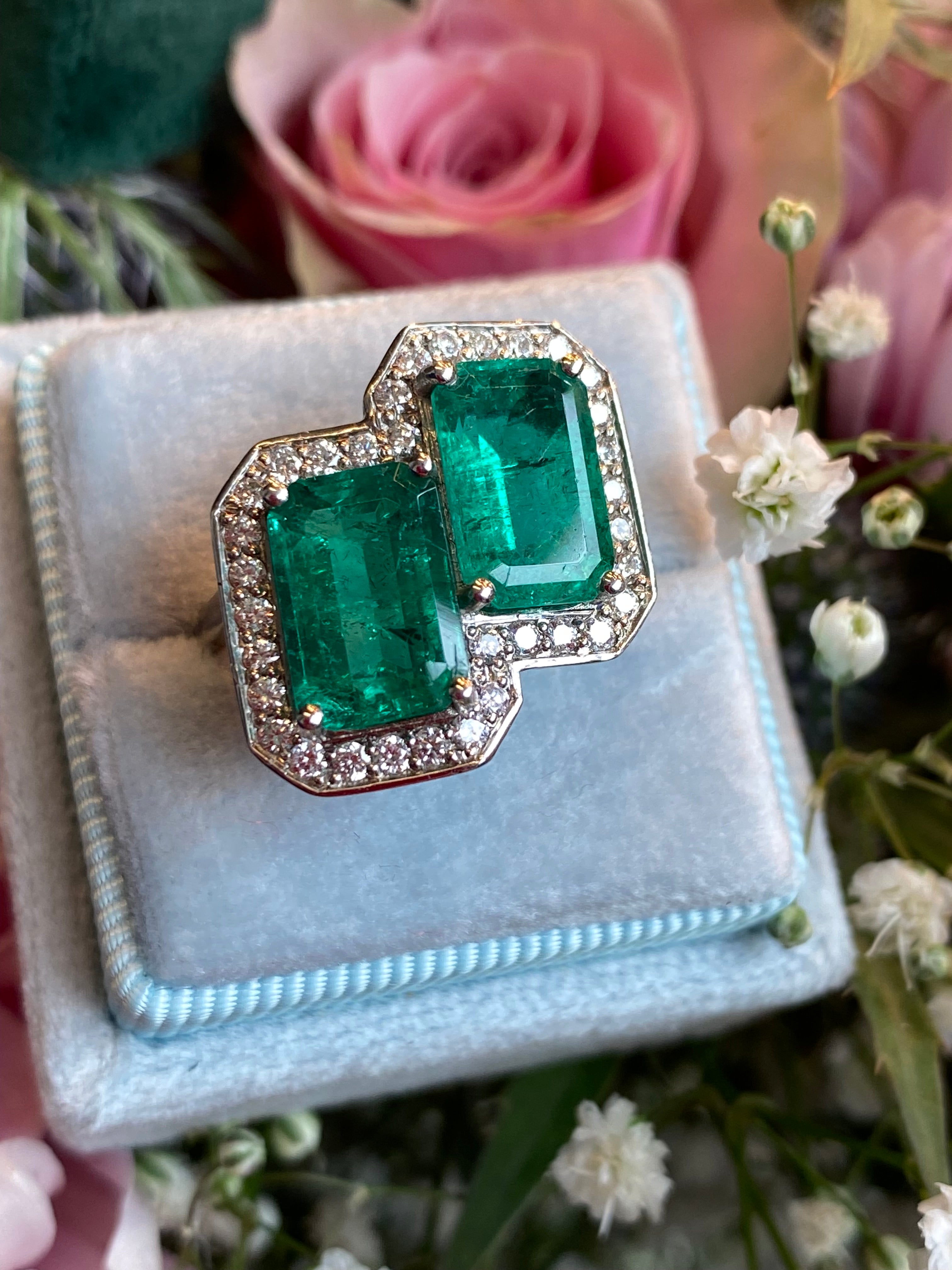 5.37 CTW Colombian Emerald and Natural Diamond Ring in Platinum