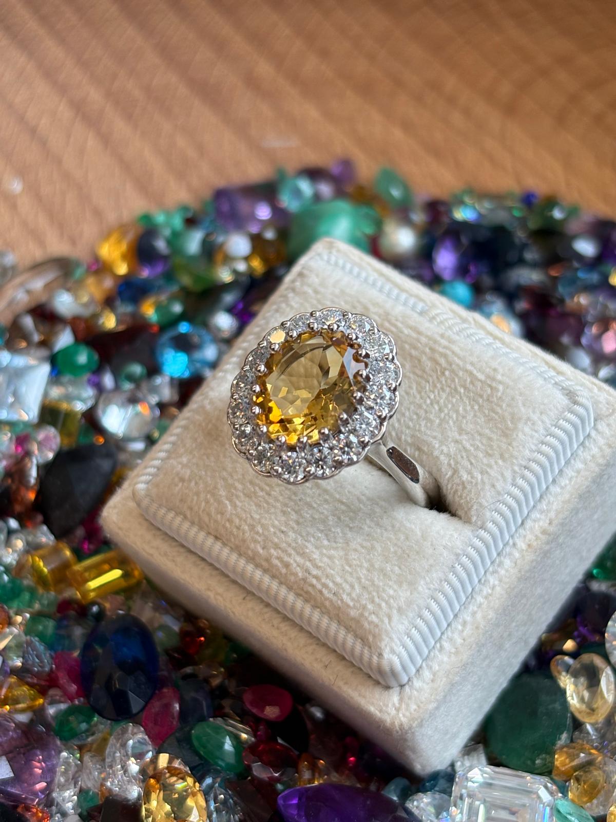 4.50 CTW Oval Cut Citrine and Moissanite Halo Cocktail Ring