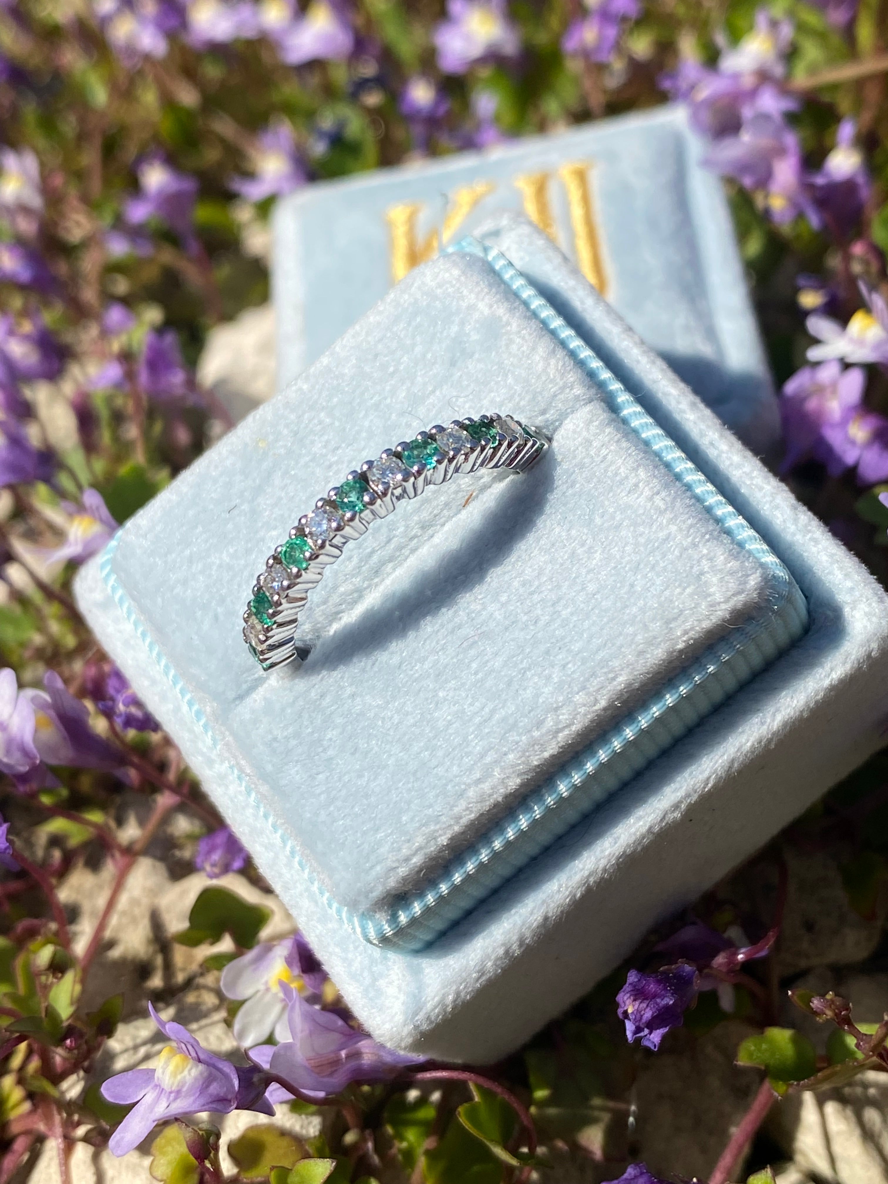 0.47ctw Natural Emerald and Moissanite Eternity Stacking Ring