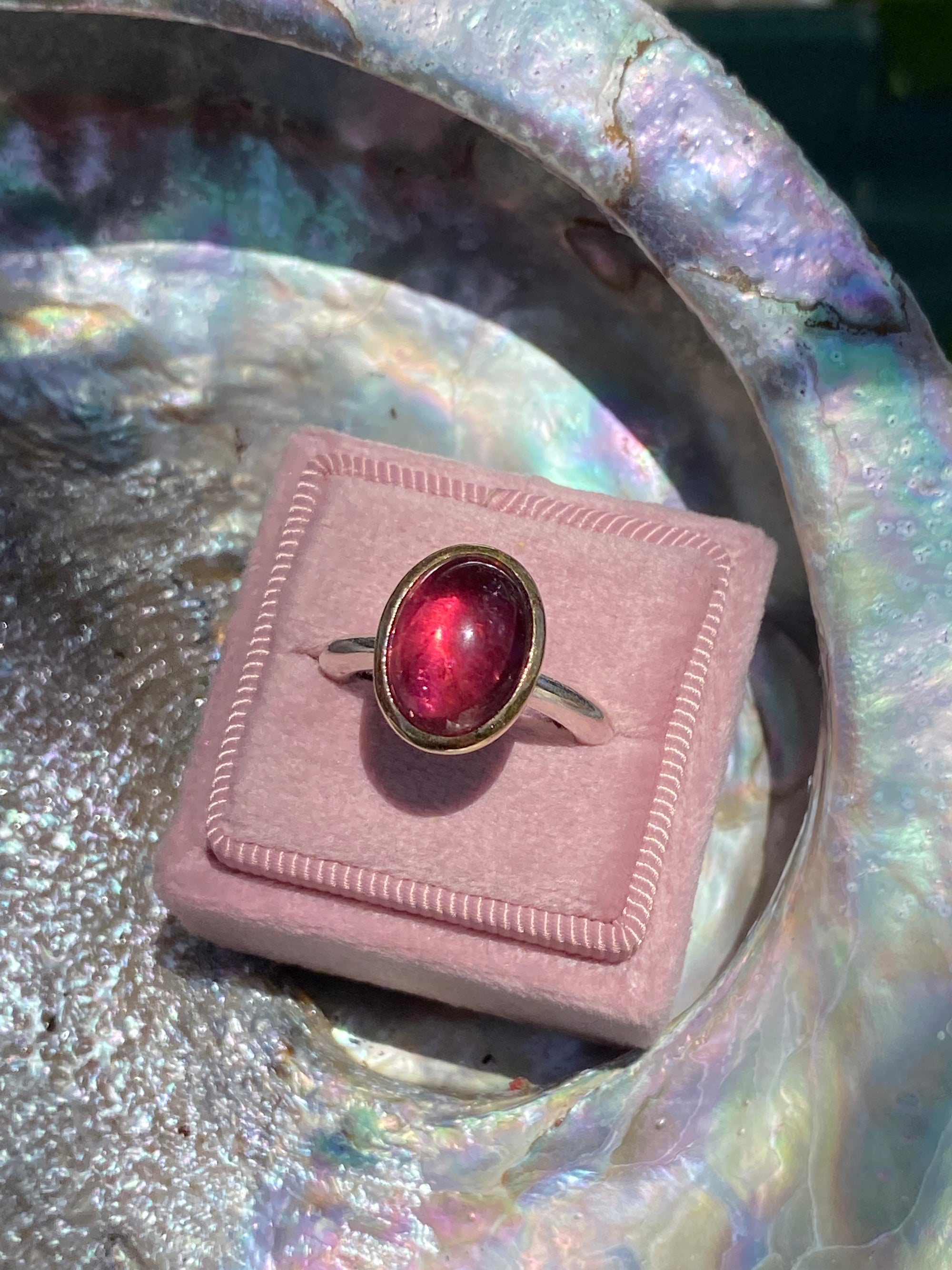 Cabochon Cut Pink Tourmaline Ring in Sterling Silver and 18ct Yellow Gold