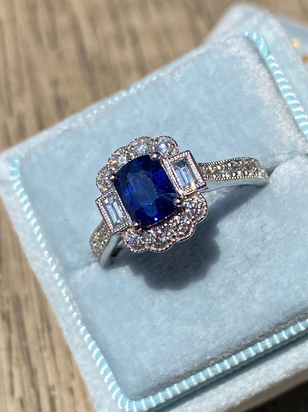 1.66 CTW Blue Ceylon Sapphire and Natural Diamond Ring in Platinum