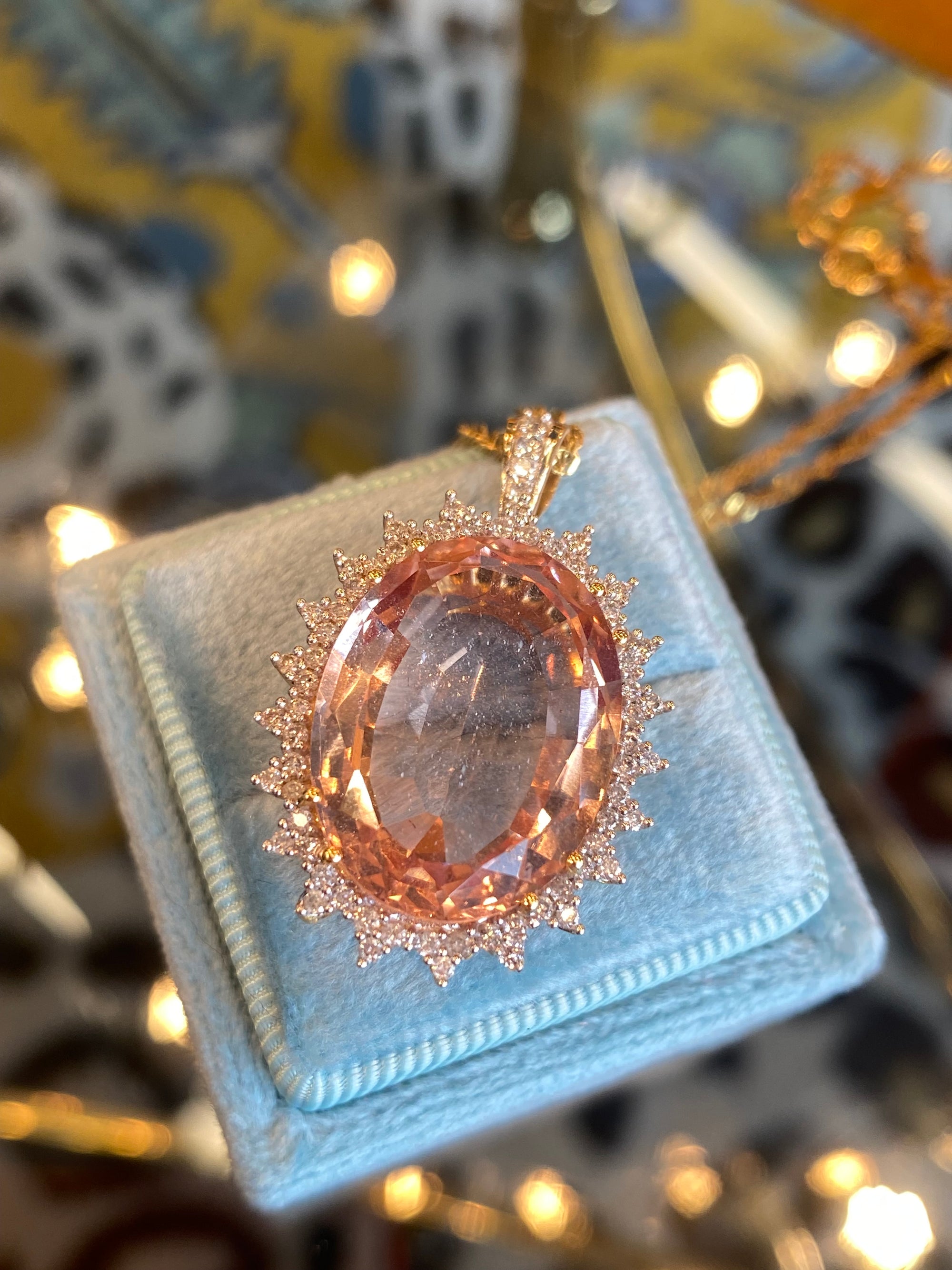 15.00 Carat Morganite and Diamond Pendant Necklace in 18ct Yellow Gold