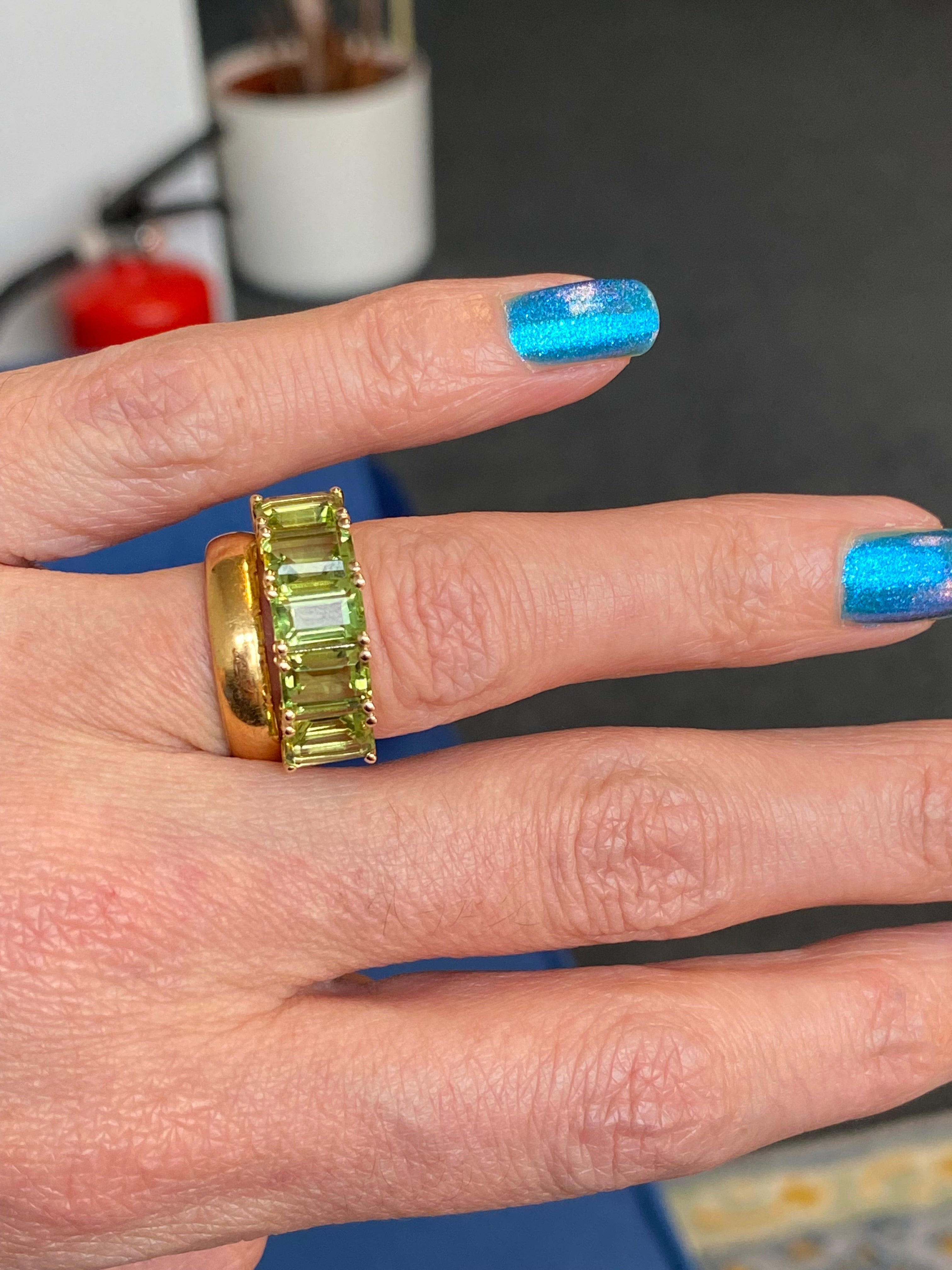 4.11 CTW Peridot Five Stone Eternity Ring in 9ct Yellow Gold