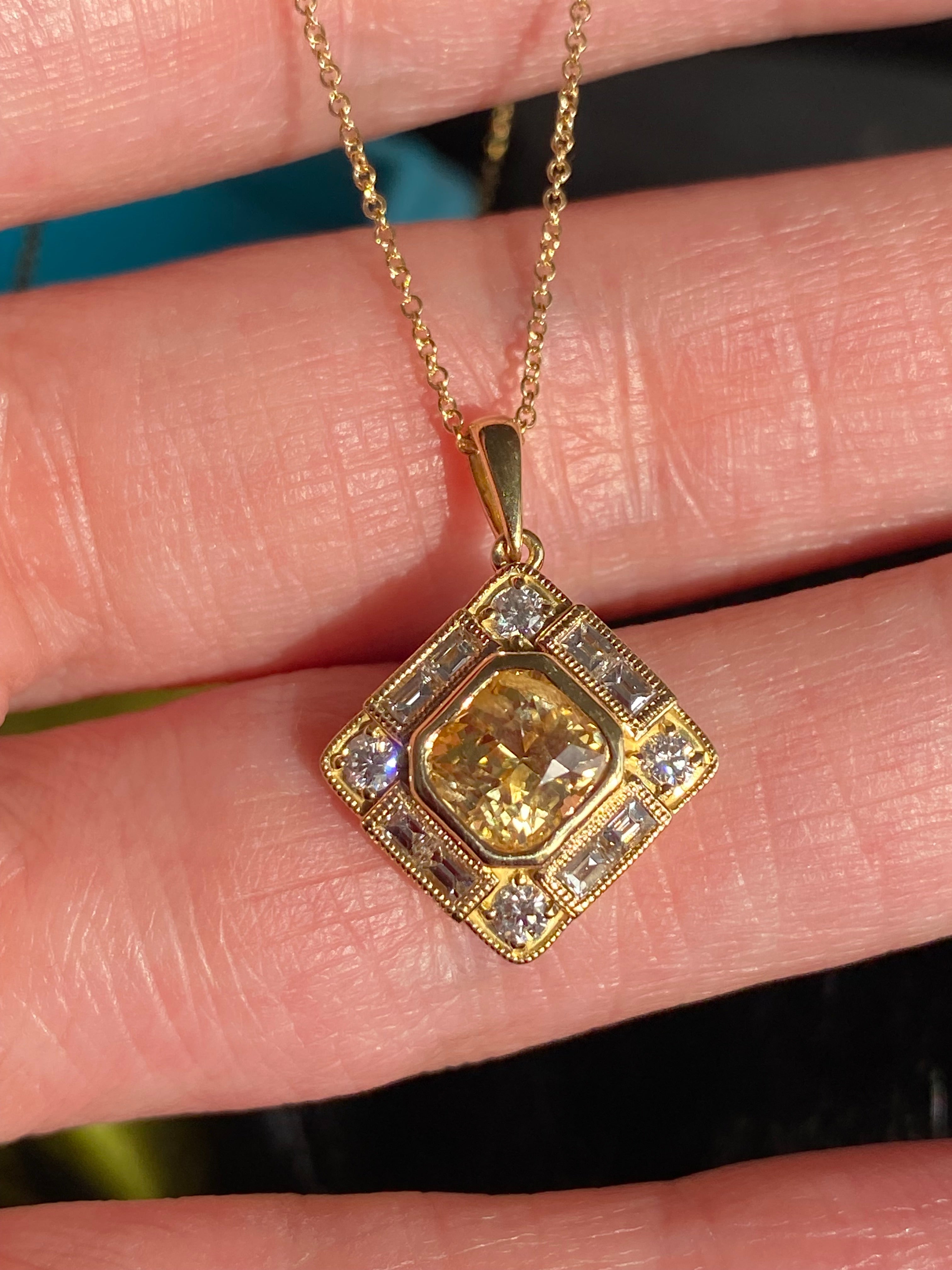 Beautiful Yellow Sapphire and Natural Diamond Pendant Necklace in 18ct Yellow Gold