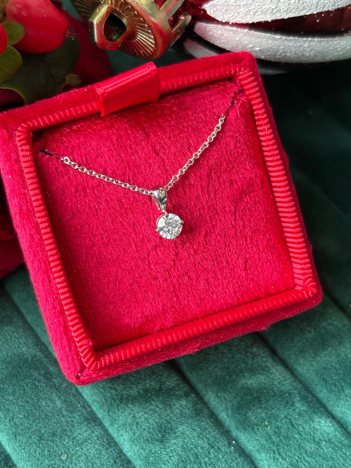 0.30 Carat Natural Diamond Solitaire Pendant Necklace in 18ct White Gold