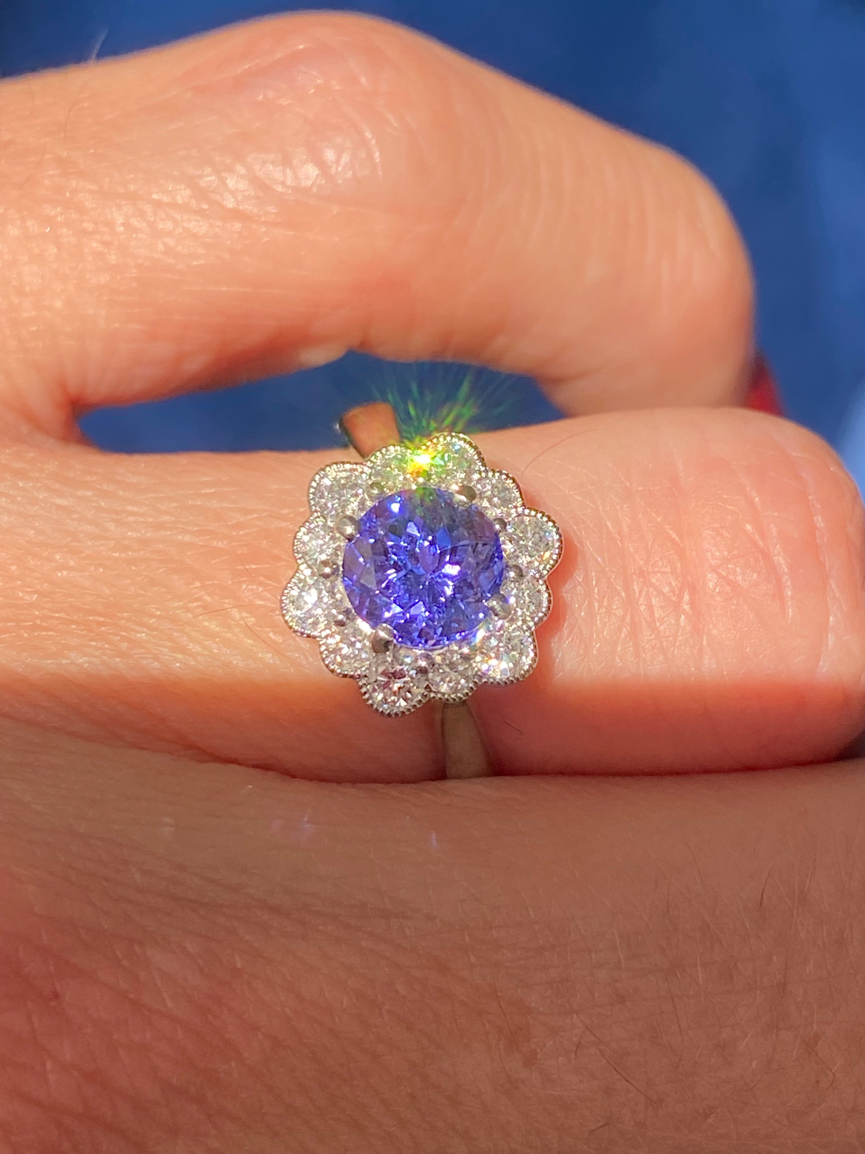 1.80 CTW Tanzanite and Natural Diamond Ring in Platinum