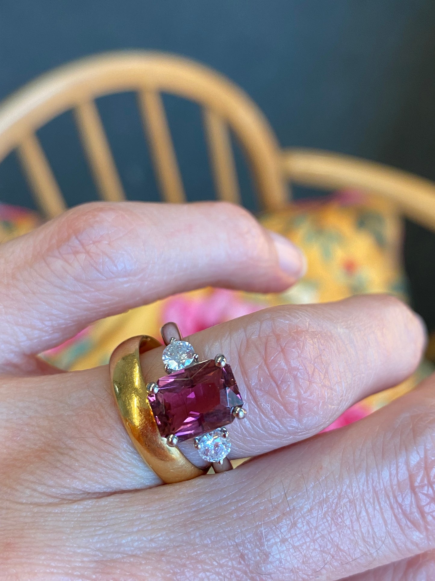 2.46 Carat Cut Pink Tourmaline and Diamond Ring in Platinum