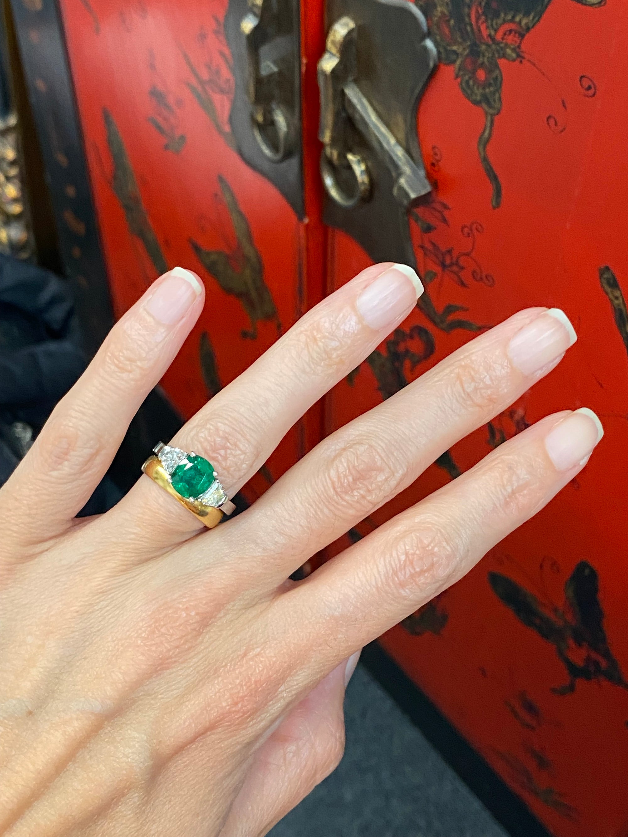 2.77 CTW Colombian Emerald and Natural Diamond Three Stone Engagement Ring Platinum