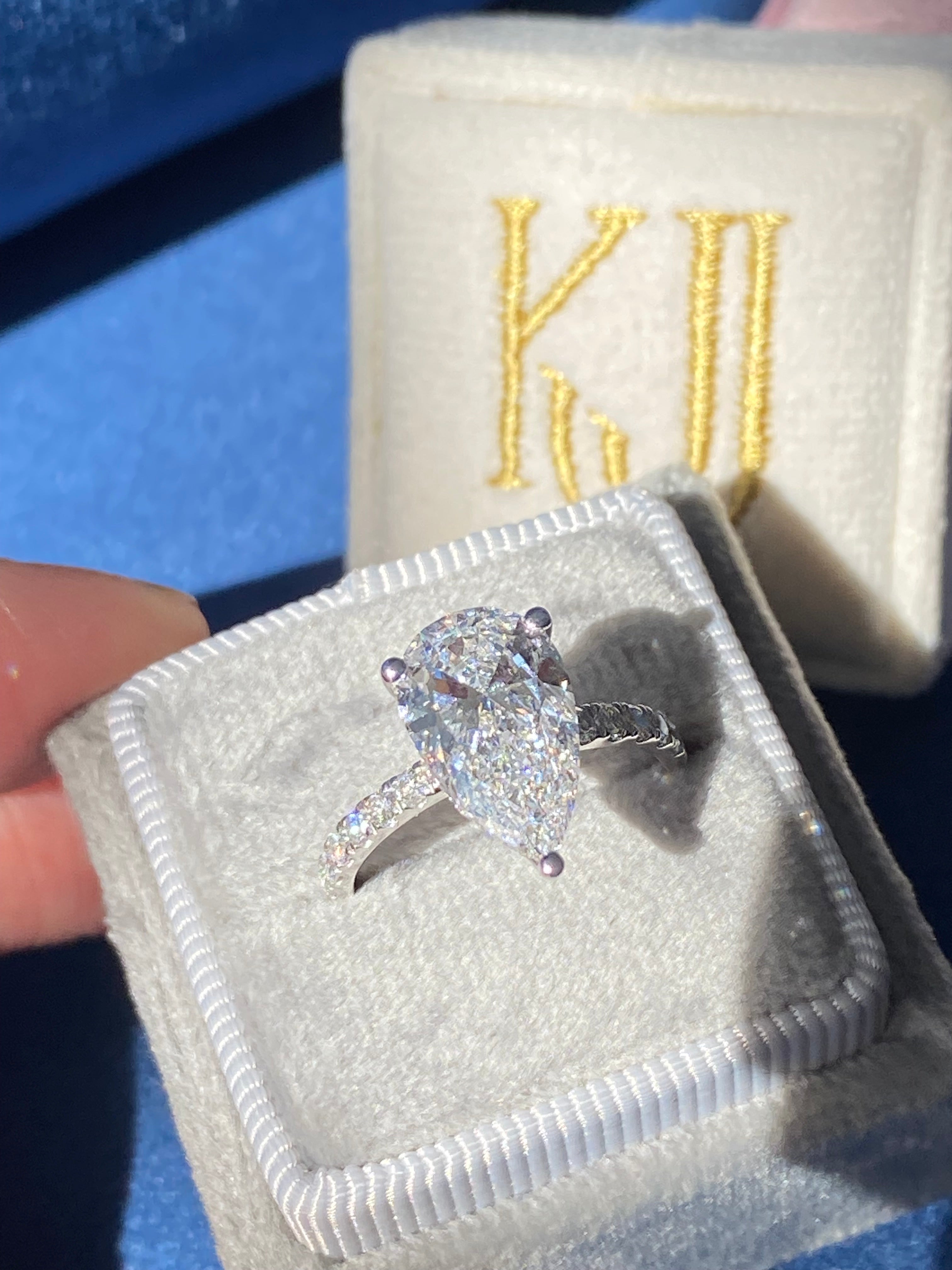 3.01 Carat Pear Cut D Colour Lab Diamond Solitaire Engagement Ring in Platinum