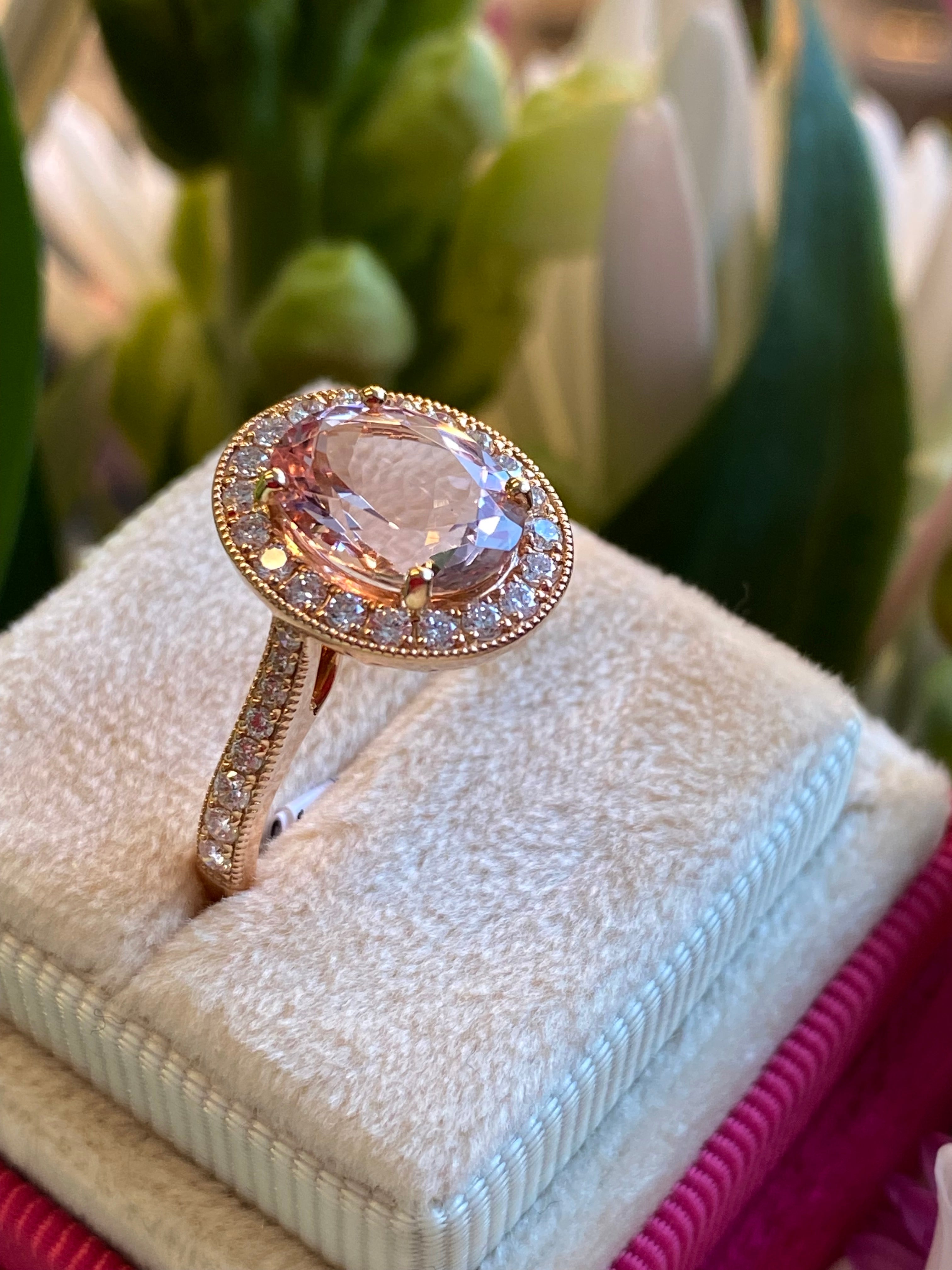2.80 CTW Morganite and Natural Diamond Ring in 18ct Rose Gold