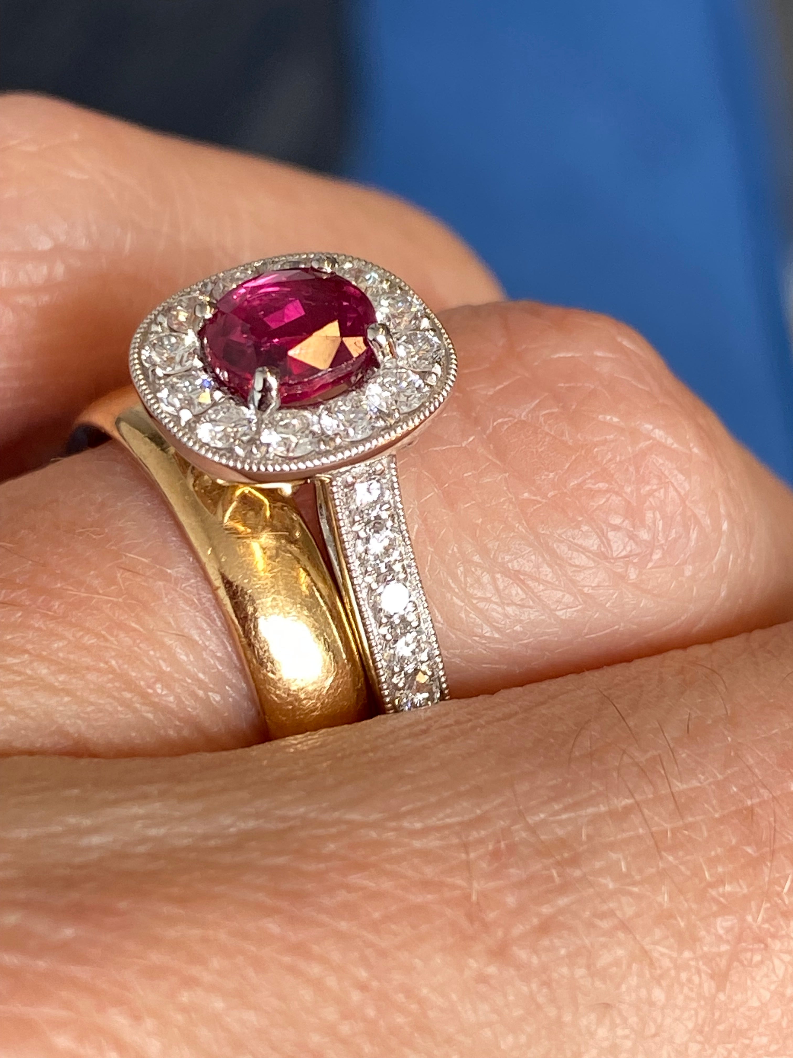 1.89 CTW Oval-Cut Ruby and Natural Diamond Halo Ring in Platinum