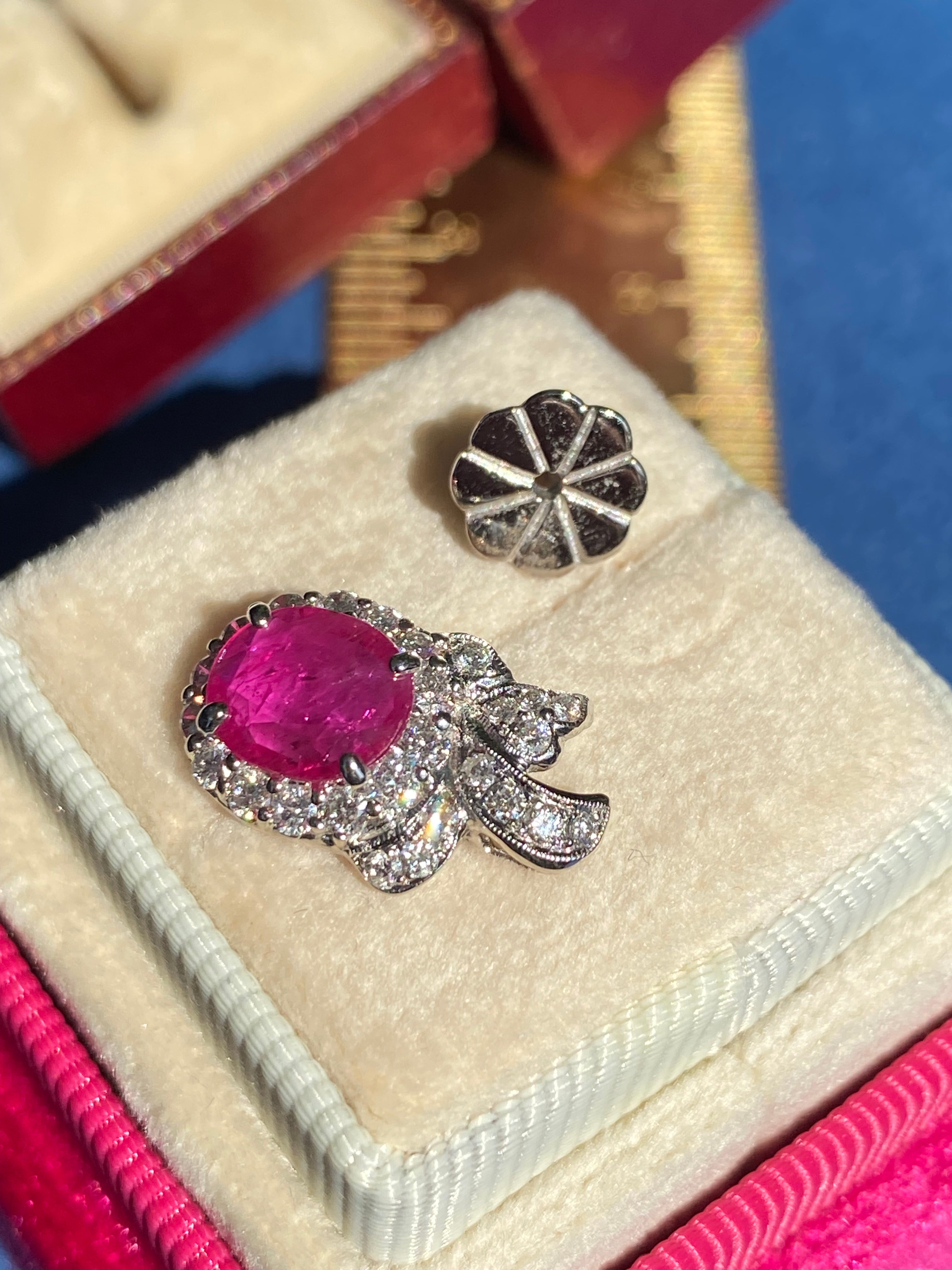 3.98 CTW Vintage Burmese Ruby Stud Earrings in 18ct White Gold
