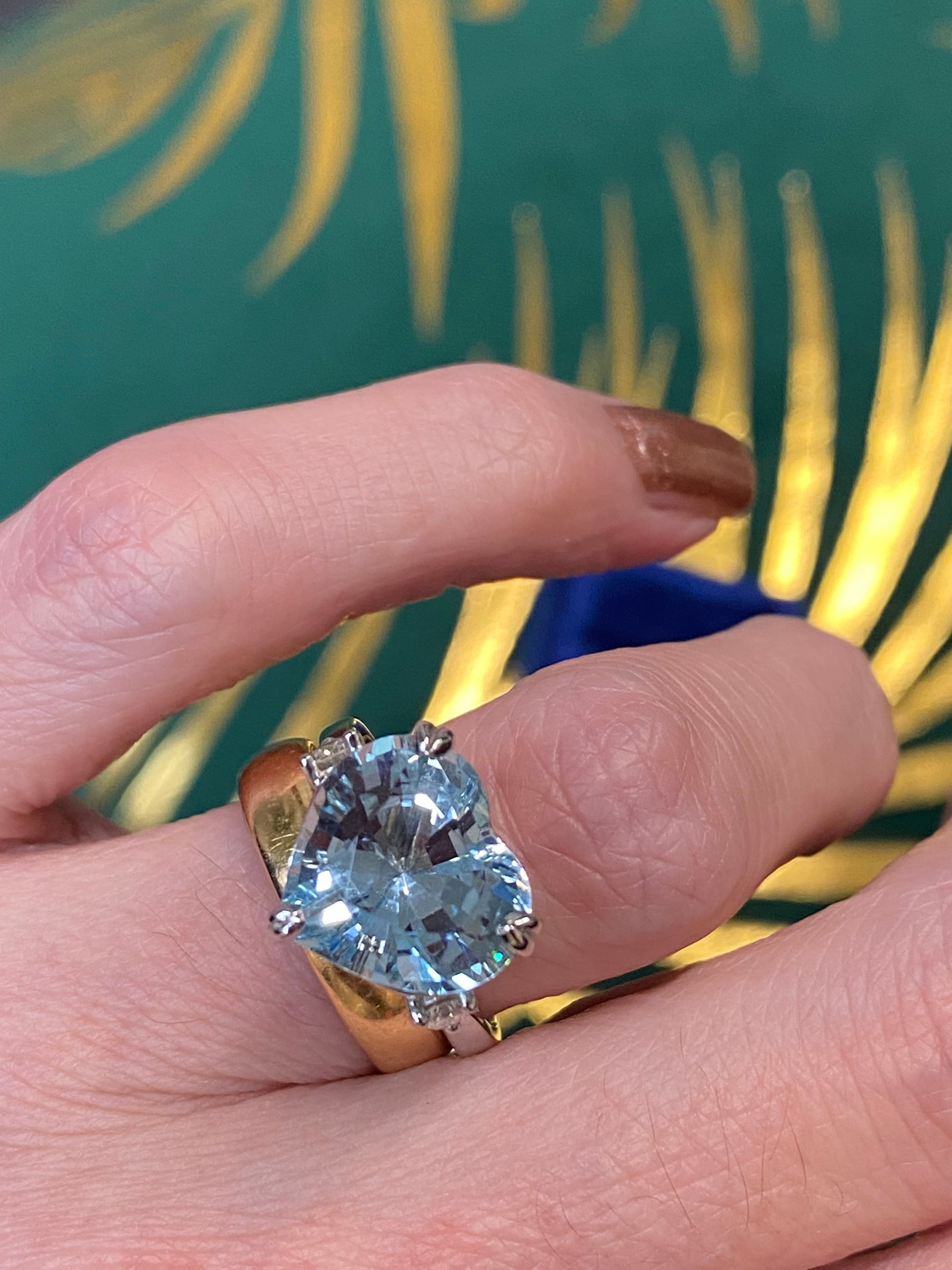 7.50 Carat Heart-Cut Aquamarine and Diamond Ring in Platinum