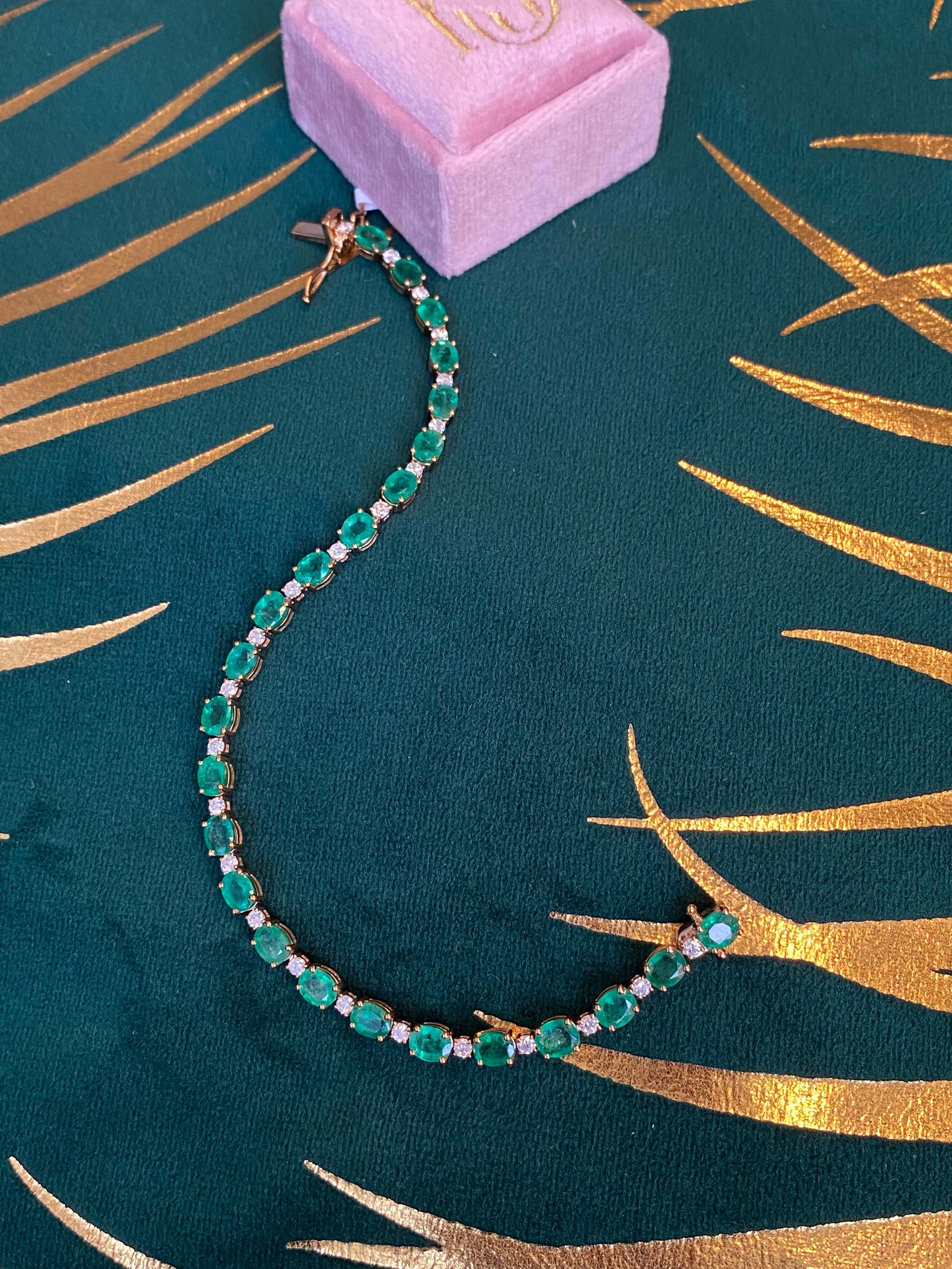 9.18 CTW Emerald and Natural Diamond Line Tennis Bracelet in 9ct Yellow Gold