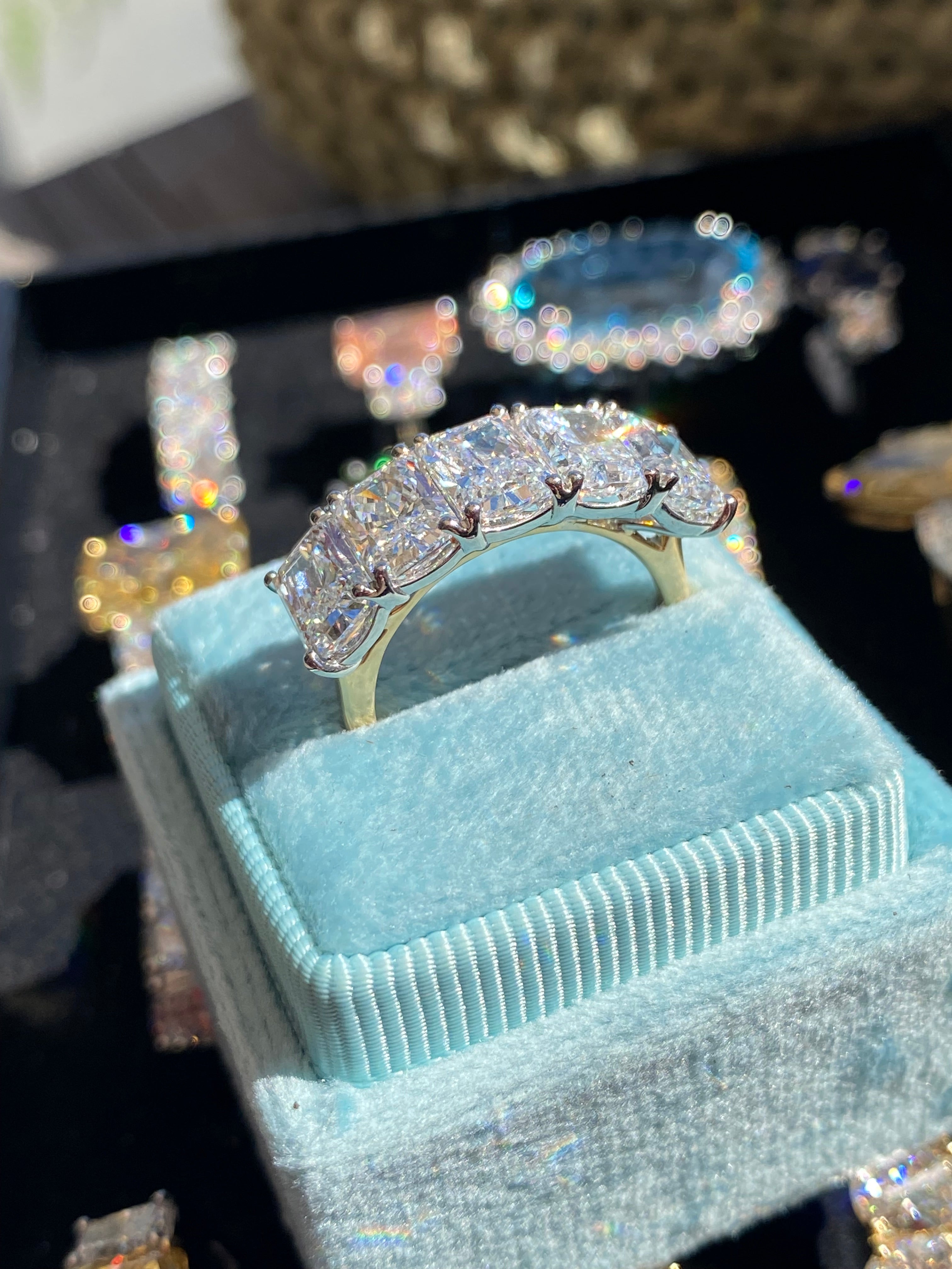 5.11 CTW Radiant Cut D Colour VS1 Lab Diamond Five Stone Ring in Platinum and 18ct Yellow Gold