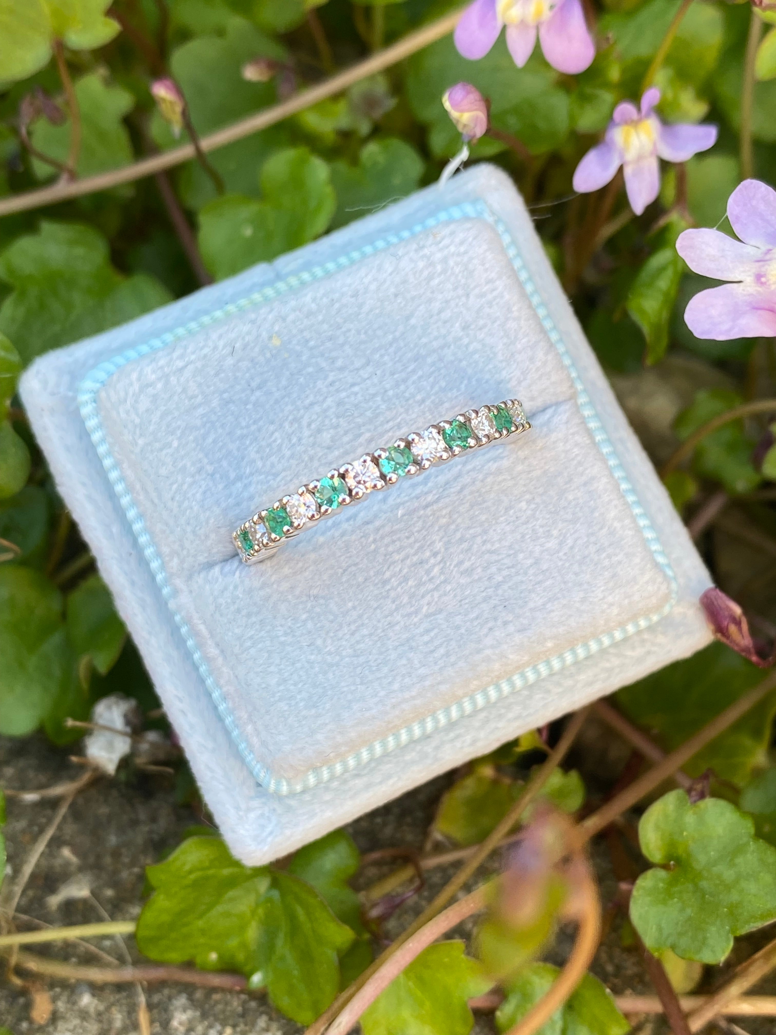 0.47ctw Natural Emerald and Moissanite Eternity Stacking Ring