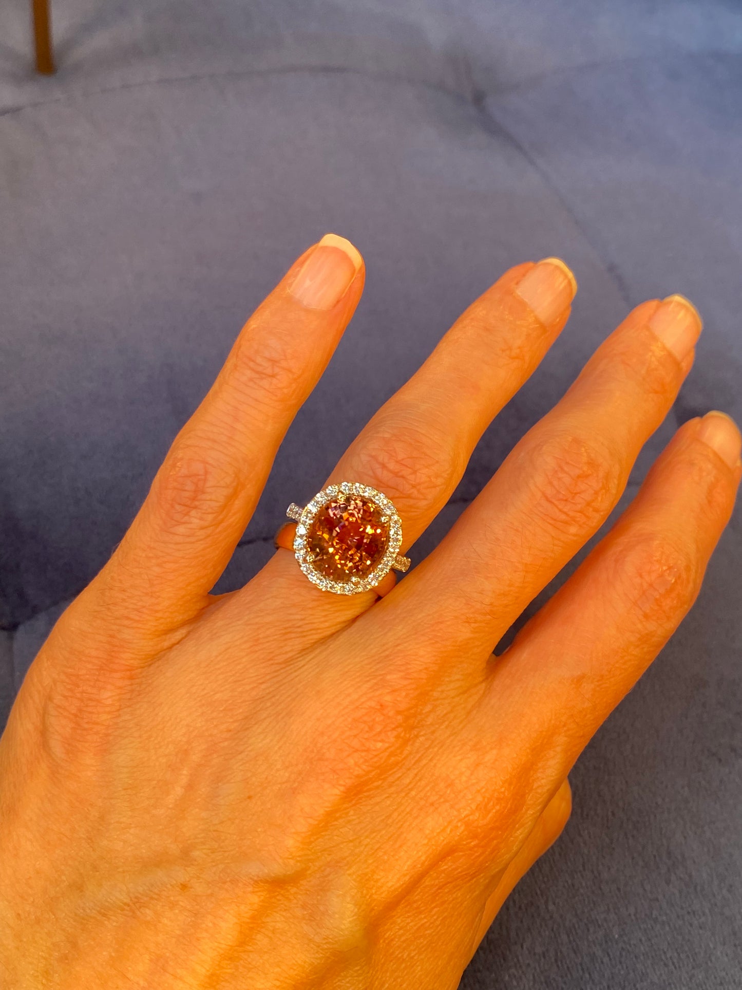 6.10 Carat Oval Cut Rose Pink Tourmaline and Natural Diamond Ring in Platinum