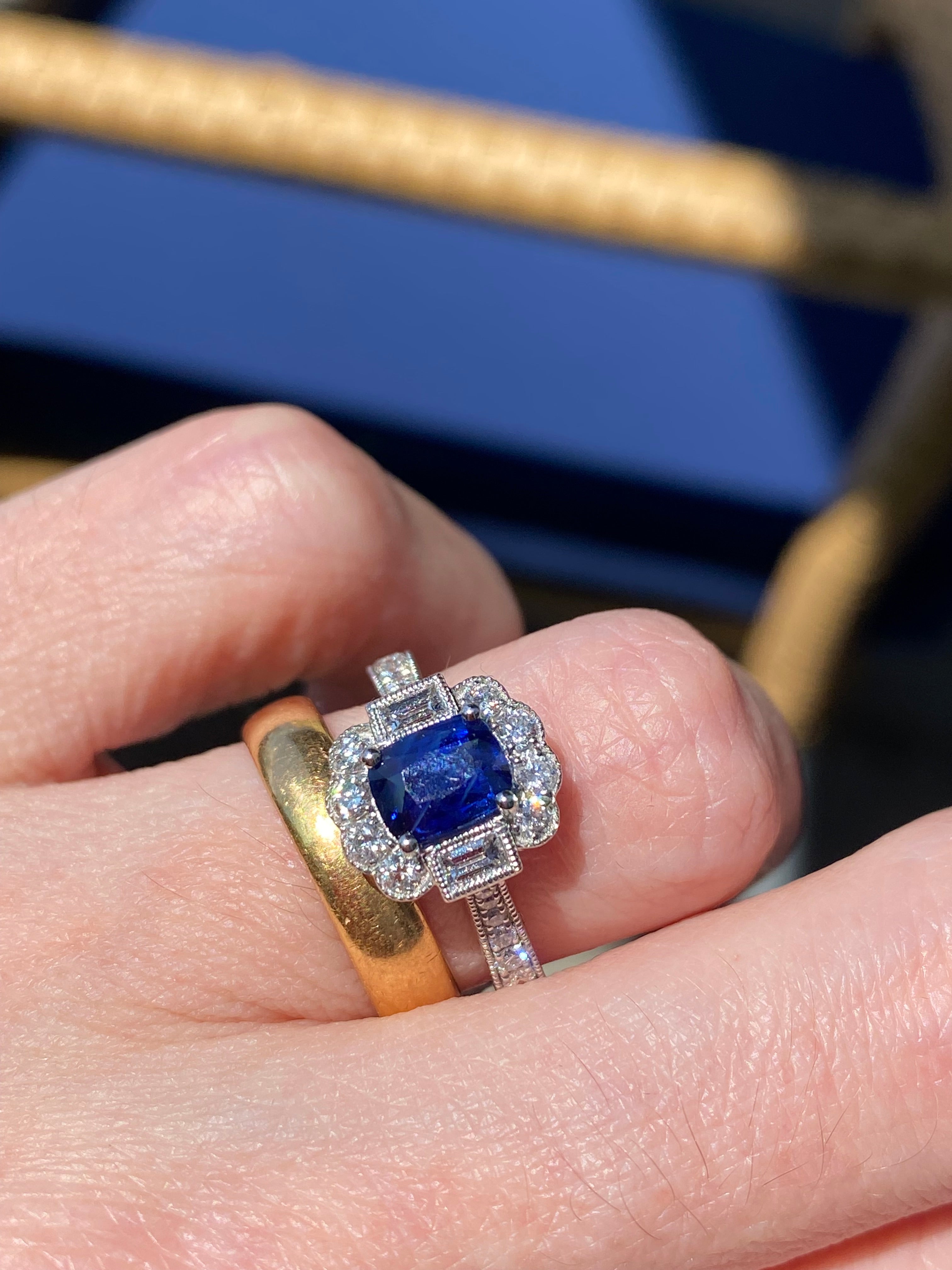 1.66 CTW Blue Ceylon Sapphire and Natural Diamond Ring in Platinum