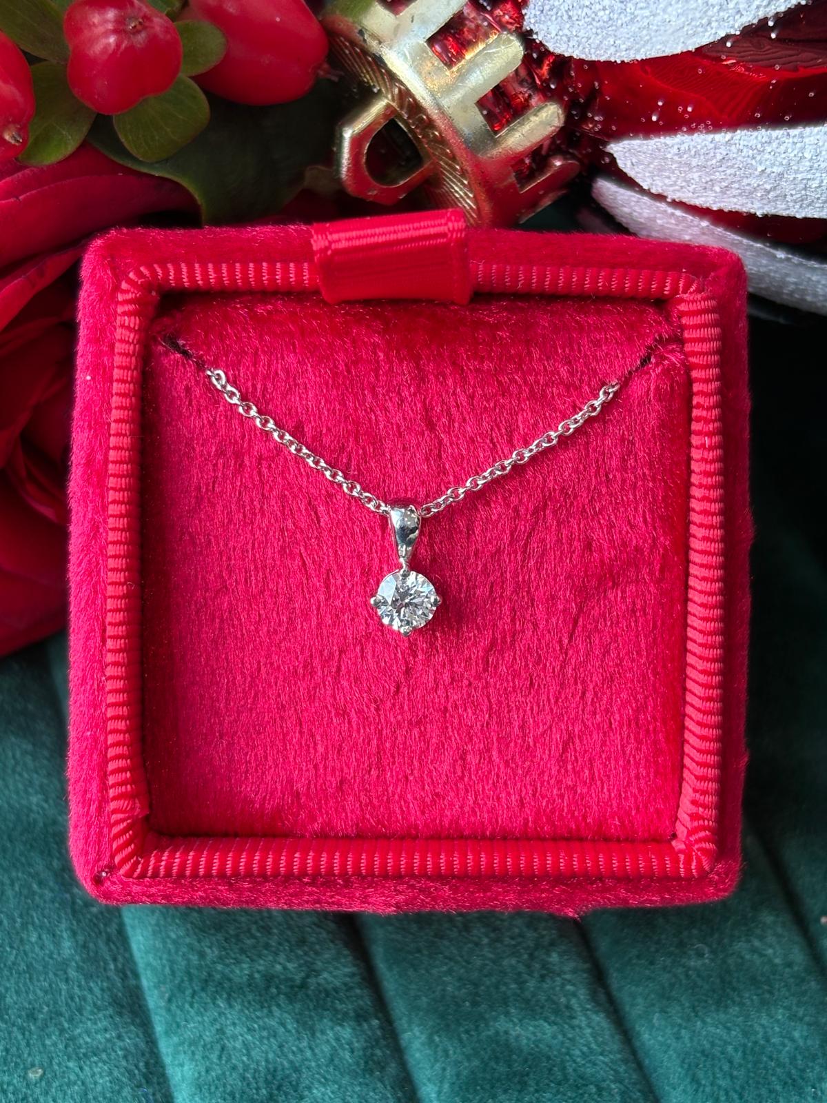 0.30 Carat Natural Diamond Solitaire Pendant Necklace in 18ct White Gold