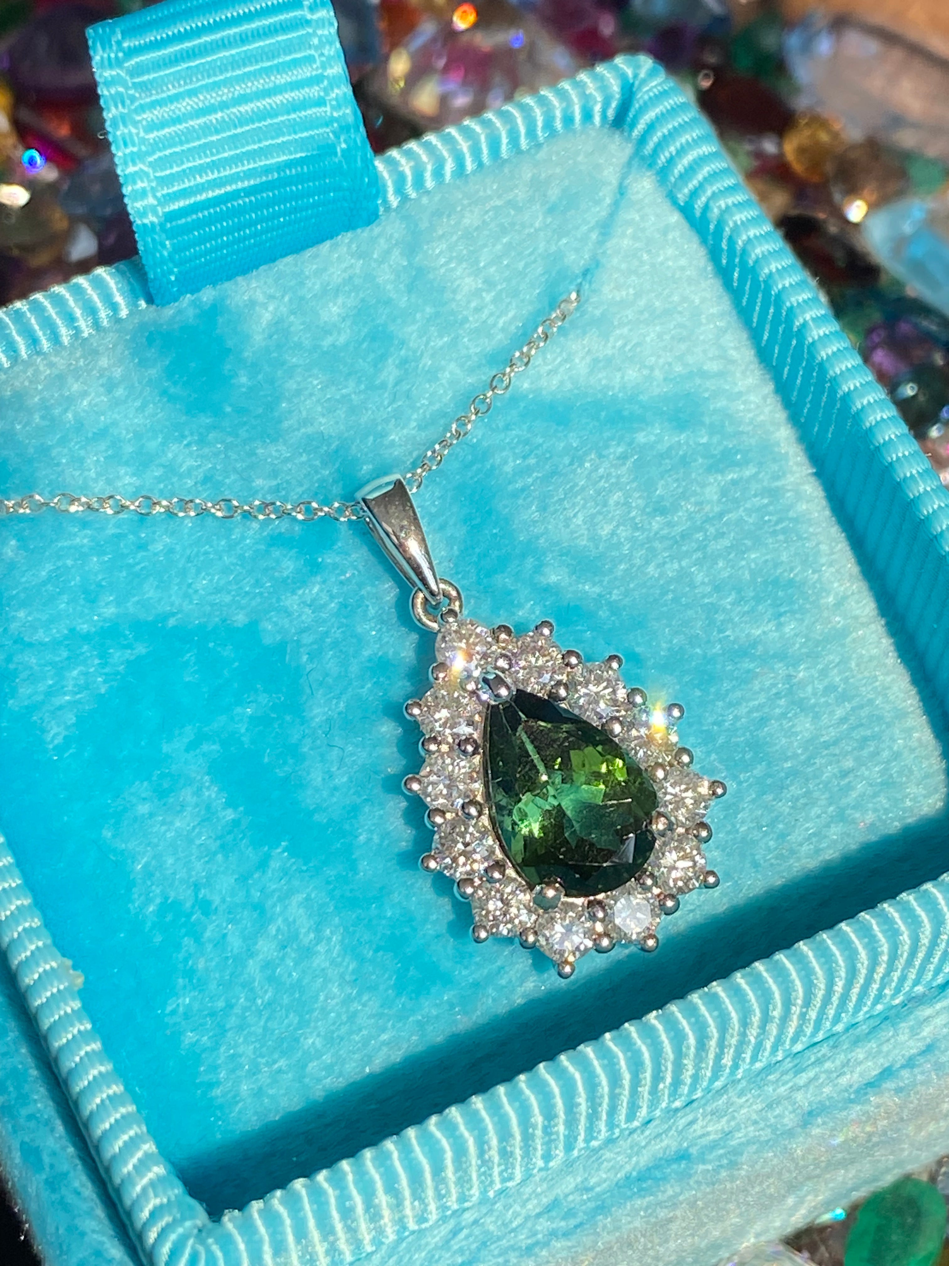 2.61 CTW Green Tourmaline and Natural Diamond Pendant Necklace in 18ct White Gold