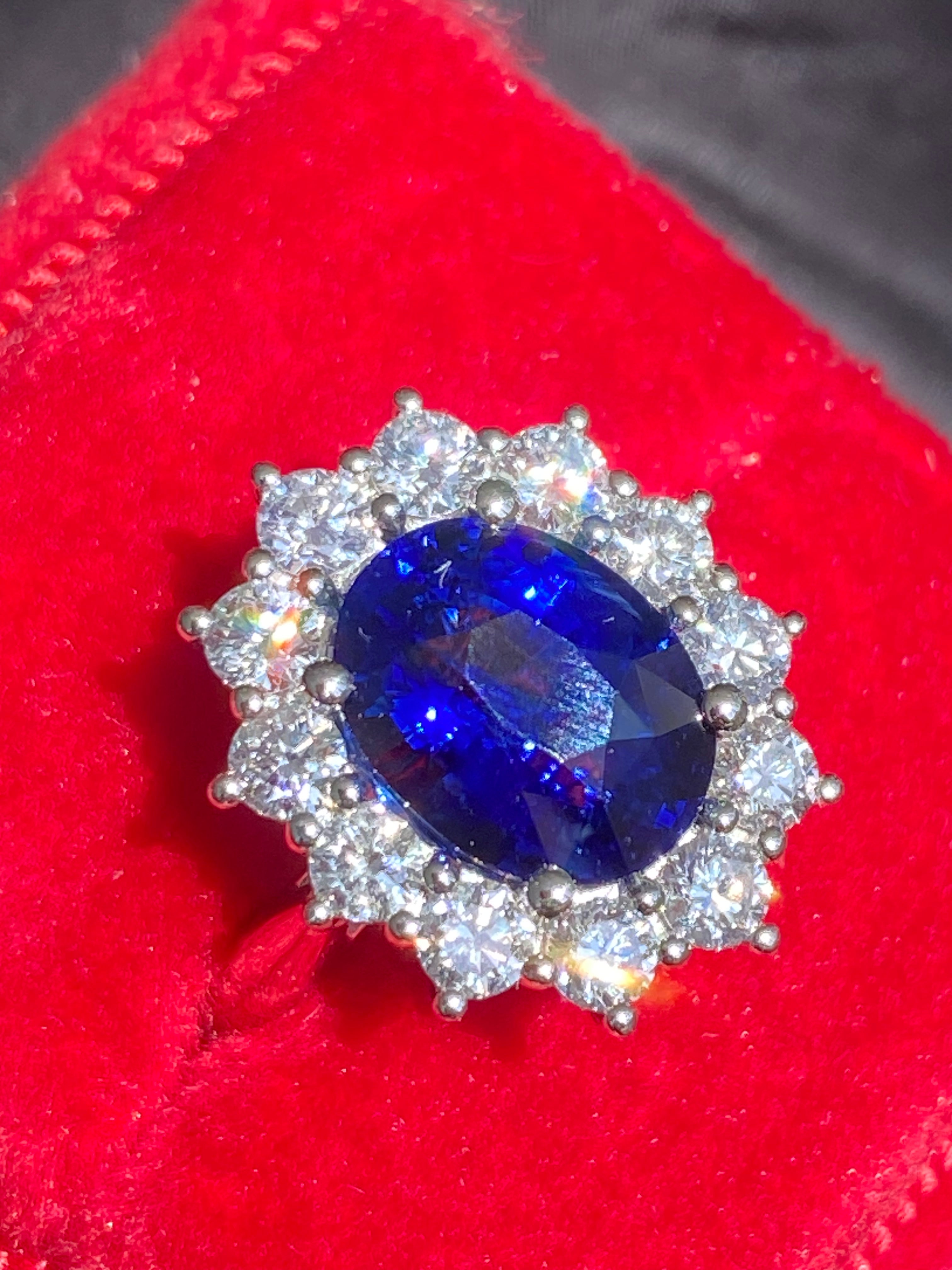 3.17 Carat Blue Ceylon Sapphire and 0.87 CTW Natural Diamond Halo Ring in Platinum