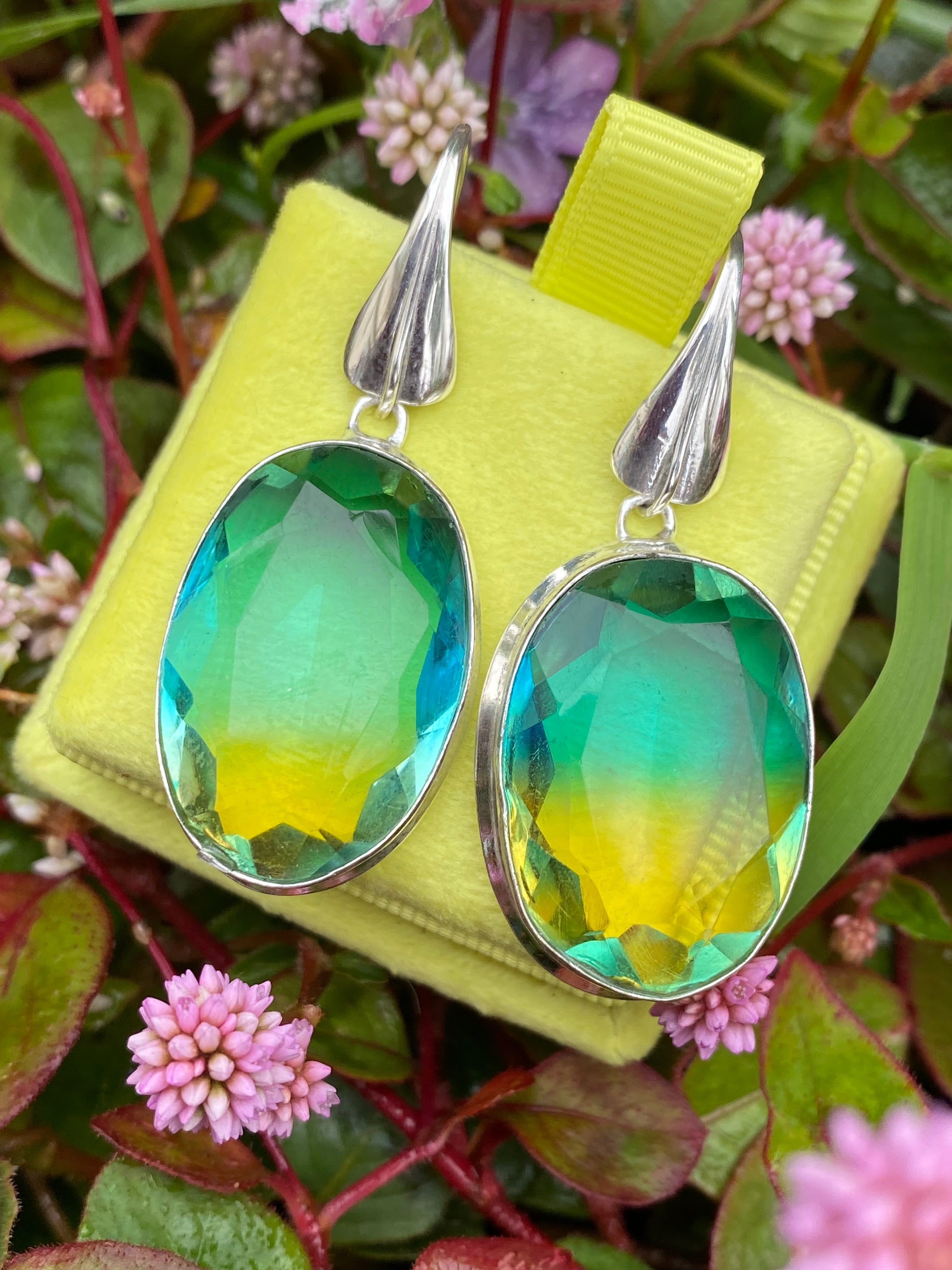 80 CTW Oval Cut Synthetic Tourmaline Earrings in Sterling Silver