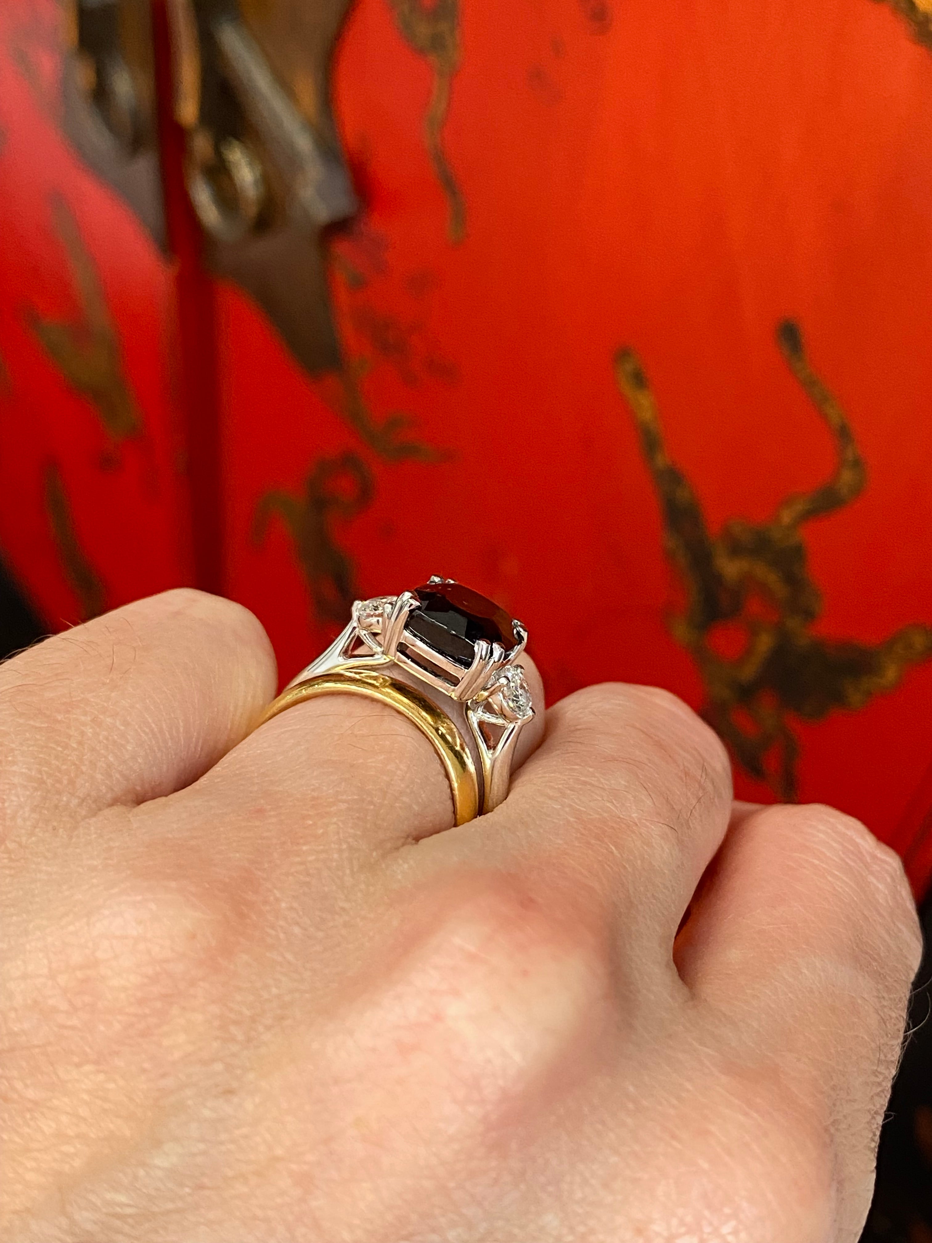 3.97 Carat Green Tourmaline and Natural Diamond Ring in Platinum