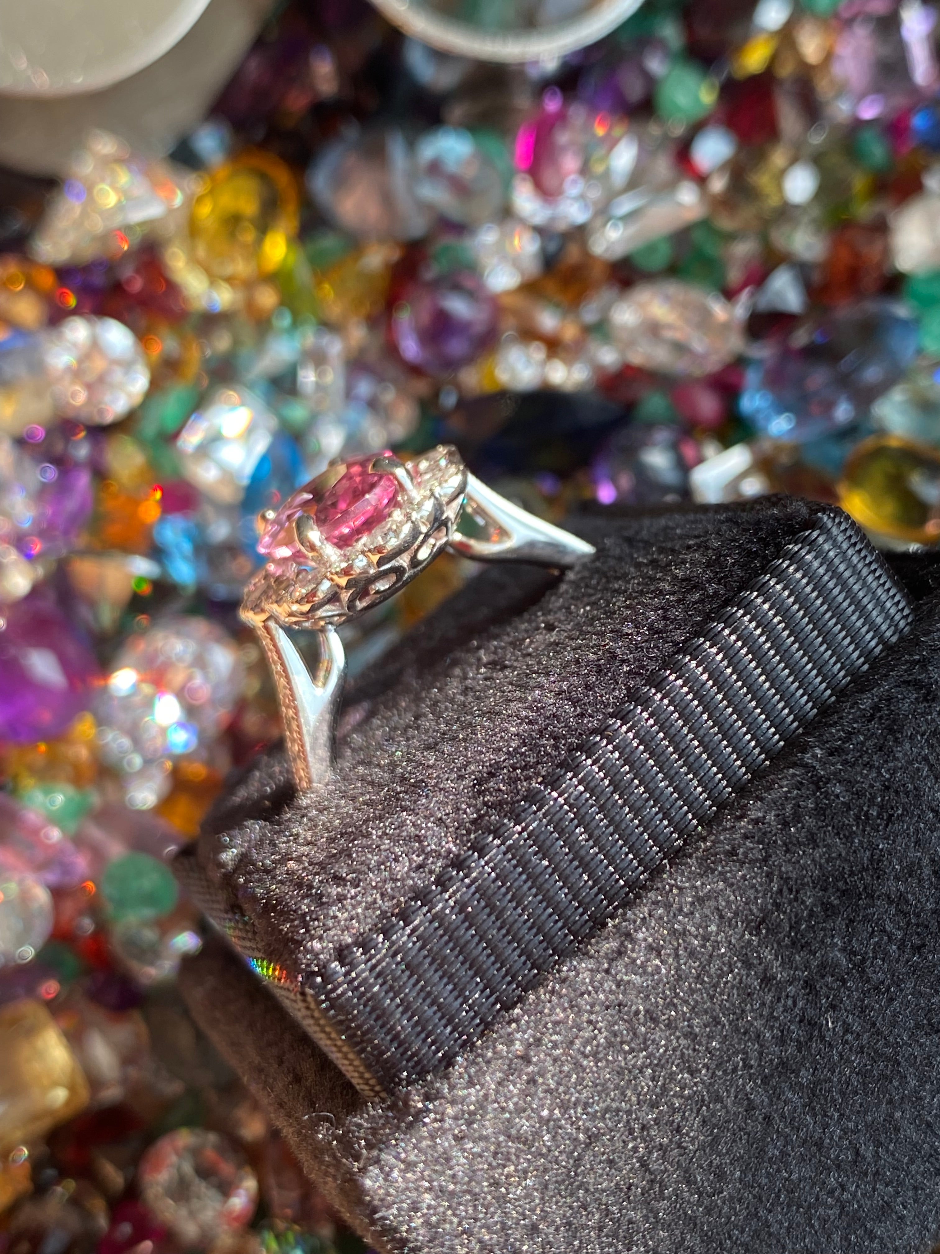 3.01 CTW Pink Tourmaline and Natural Diamond Halo Ring in Platinum
