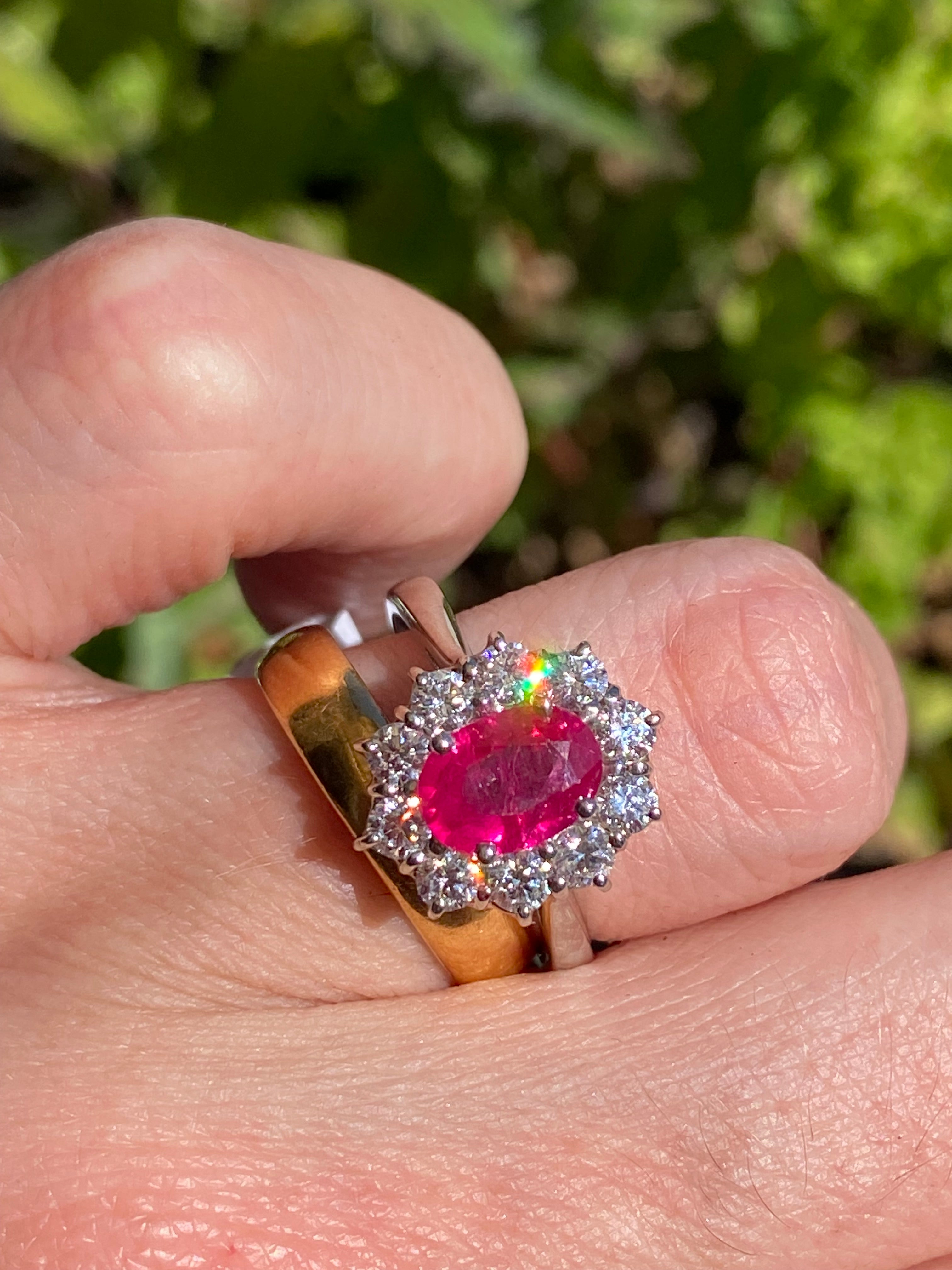 2.08 CTW Oval-Cut Ruby and Natural Diamond Halo Ring in Platinum