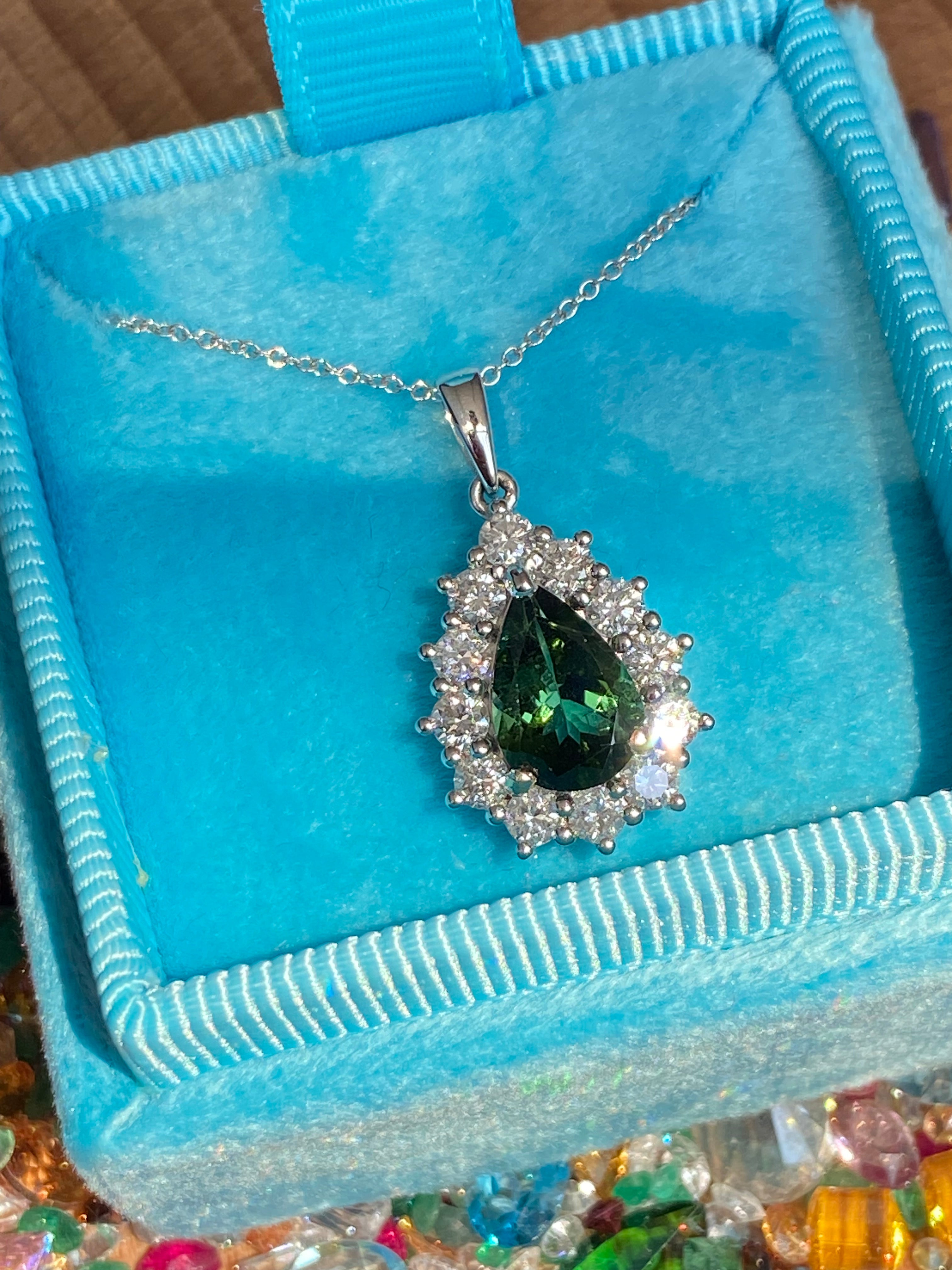 2.61 CTW Green Tourmaline and Natural Diamond Pendant Necklace in 18ct White Gold