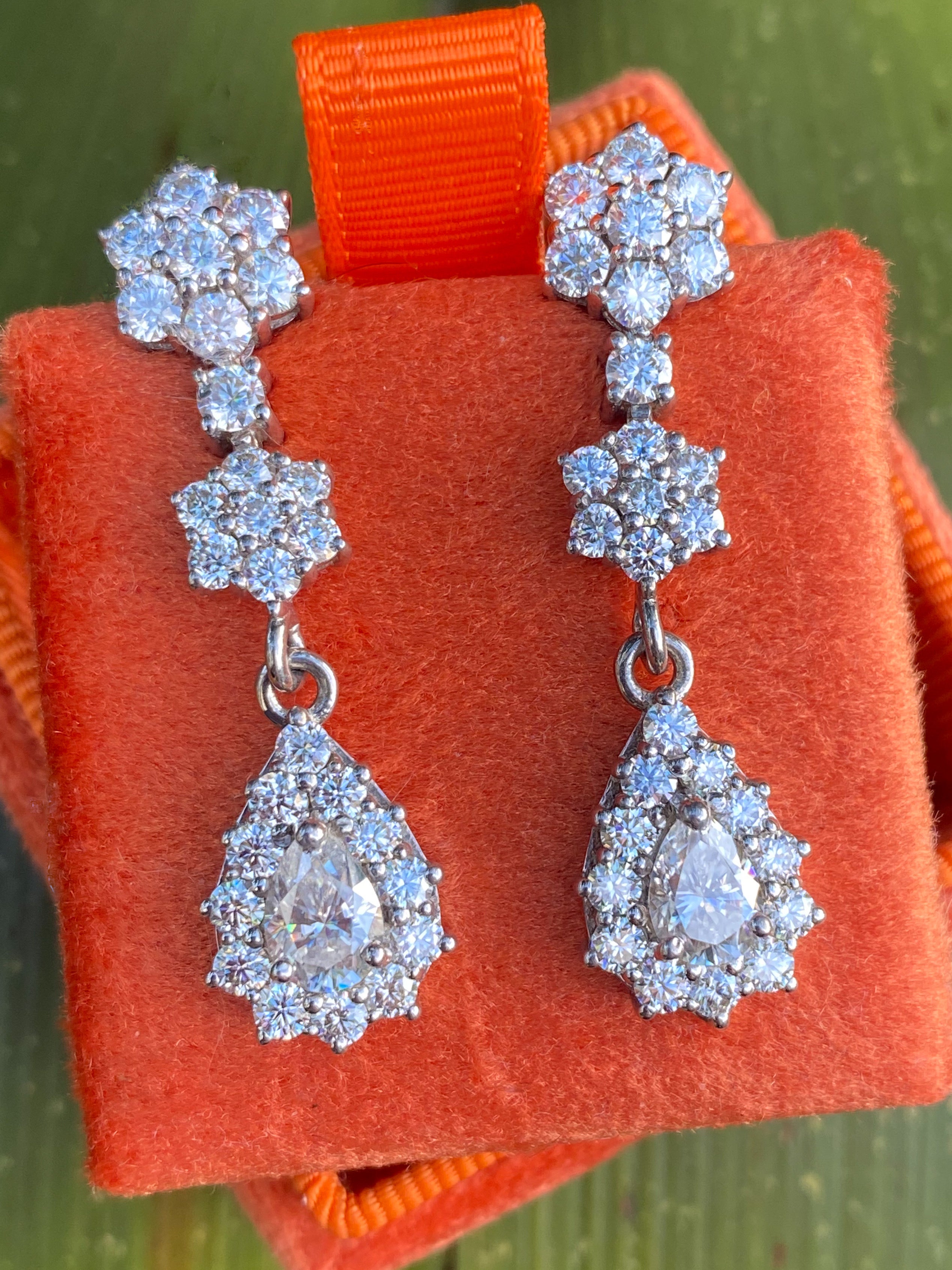 7.38 CTW Pear Cut Moissanite Drop Earrings in Sterling Silver