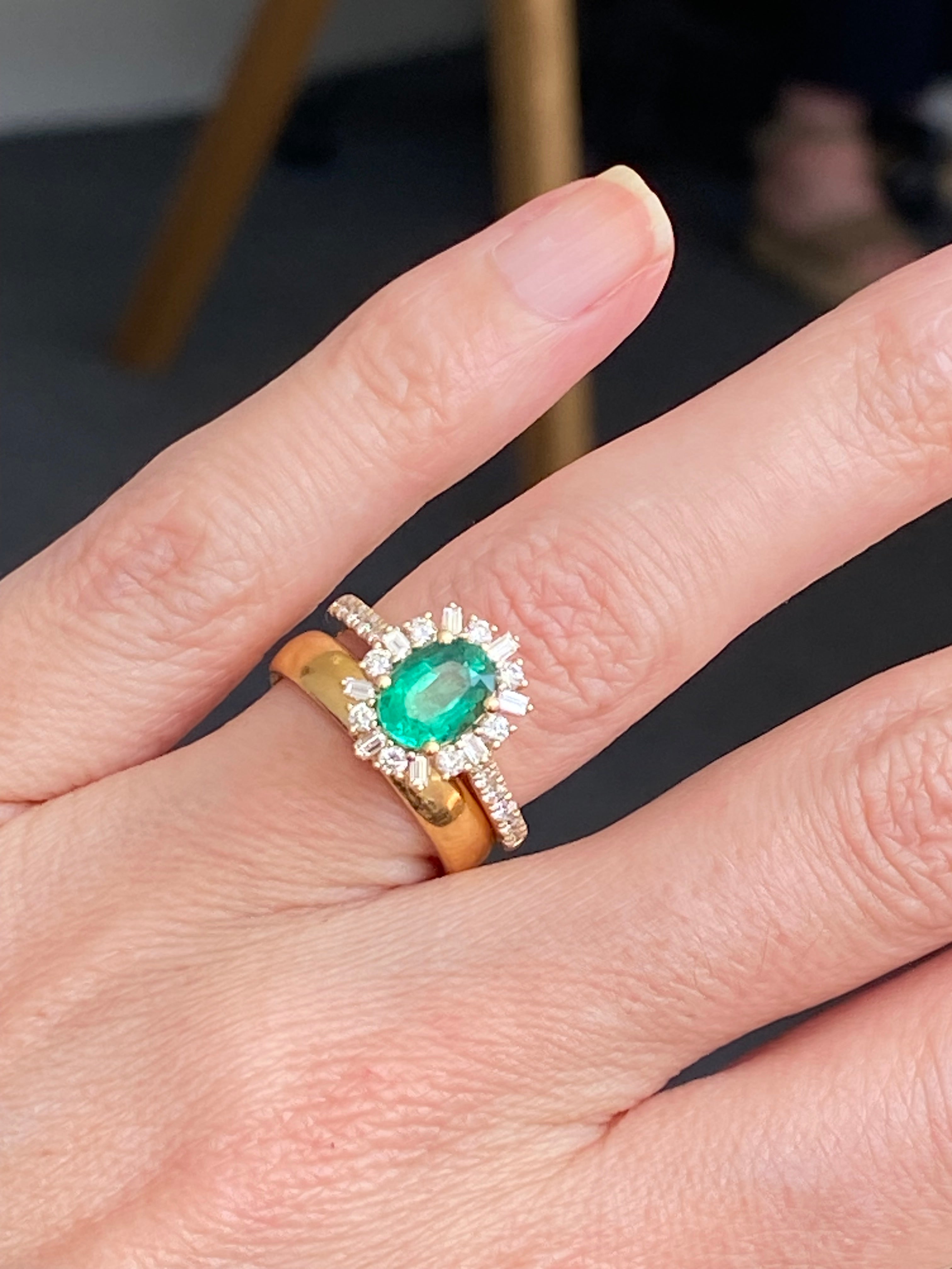 1.76 CTW Oval Cut Emerald and Natural Diamond Ring in 18ct Yellow Gold