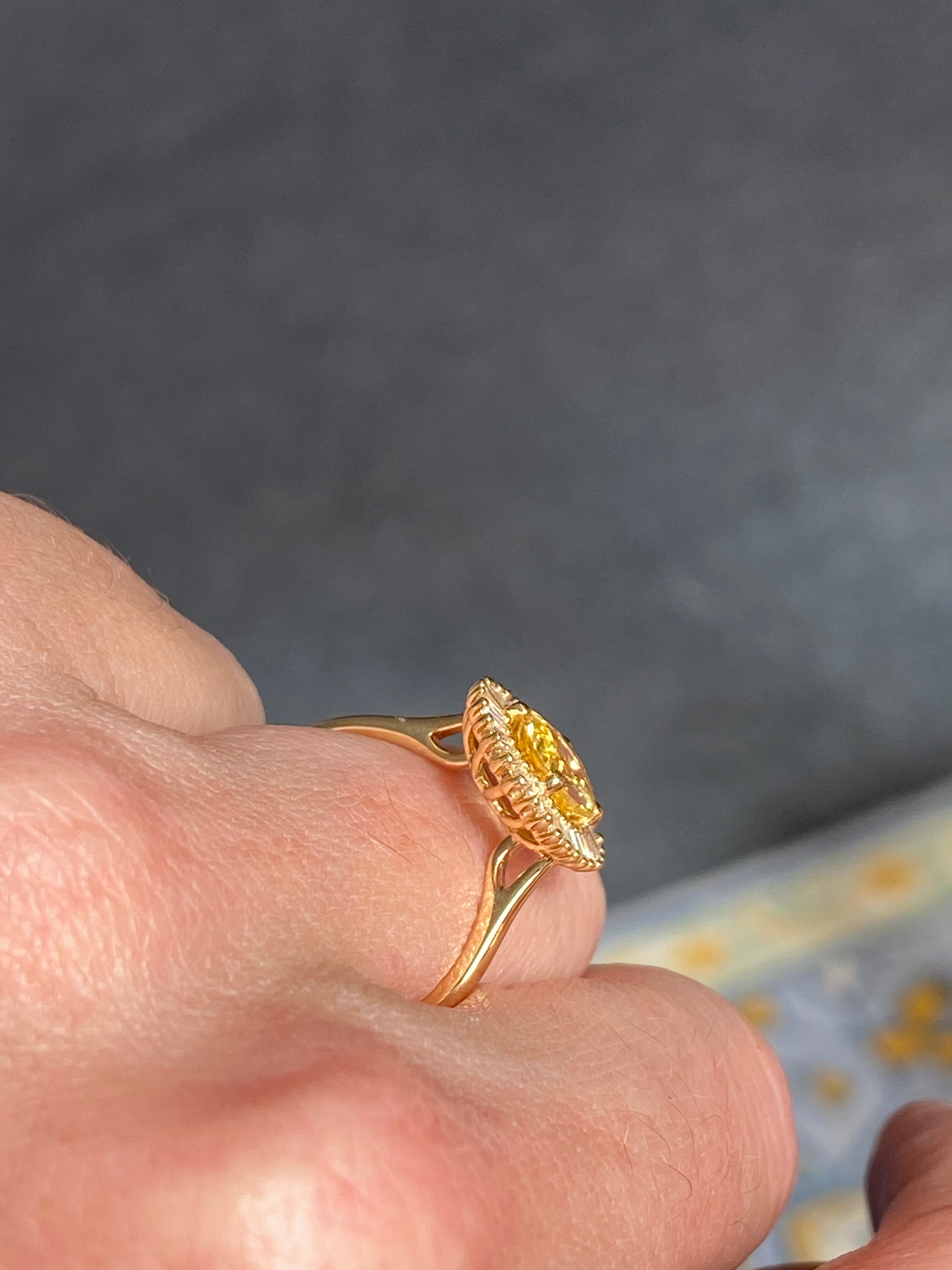 Sunny Starburst Yellow Sapphire in 18ct Yellow Gold Ballerina Halo Ring