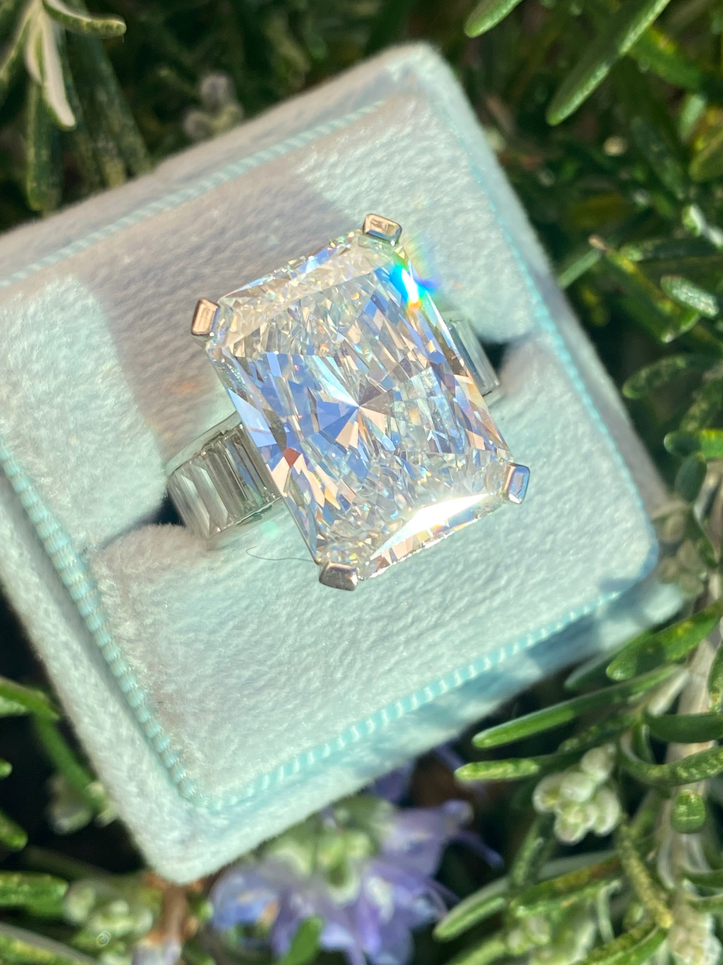 10.02 Carat Modified Brilliant Cut + 2.10 CTW Baguette Cut Lab Diamond Engagement Ring in Platinum