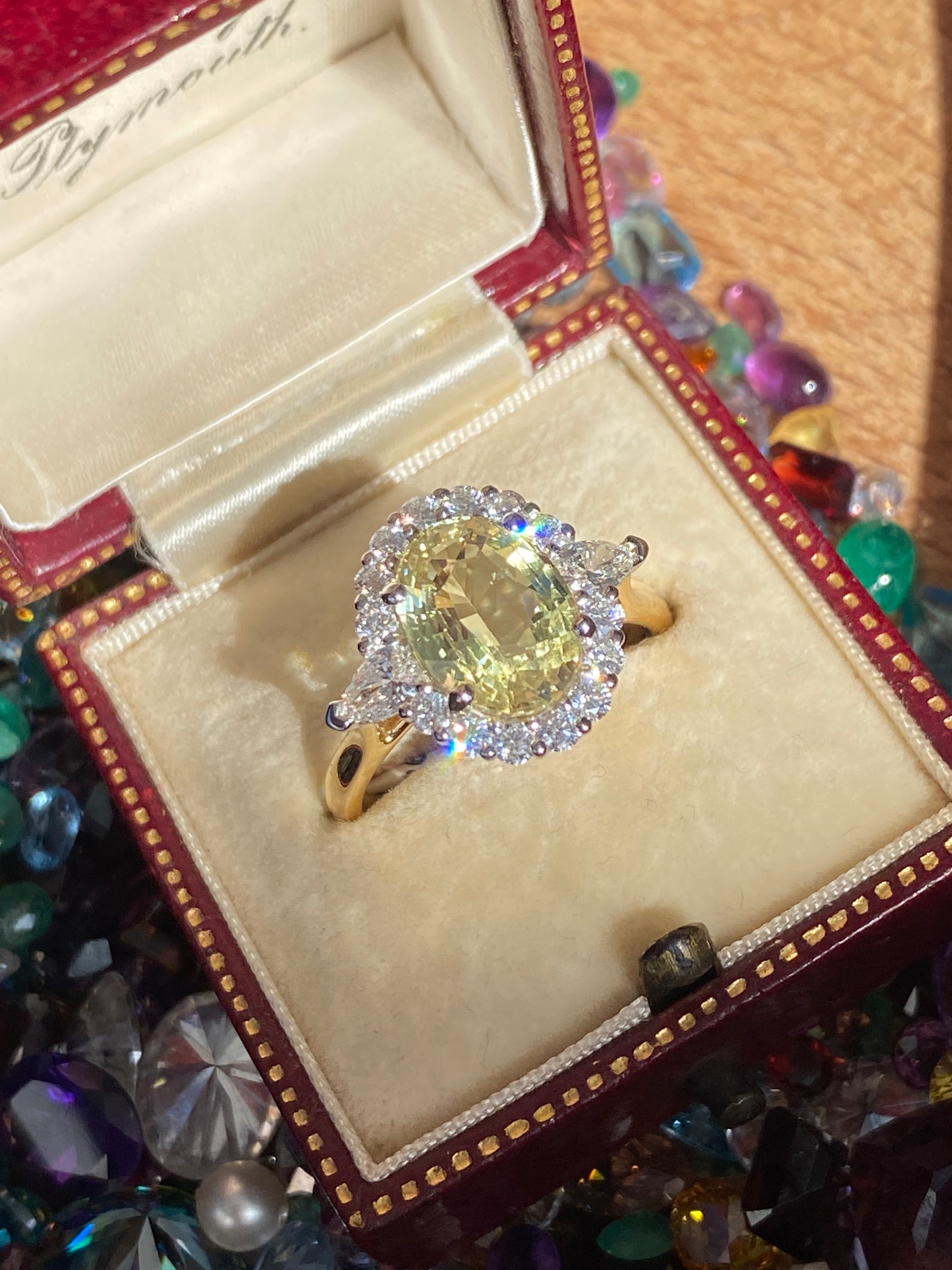 3.73 CTW Yellow Sapphire and Natural Diamond Ring in Platinum and 18ct Yellow Gold