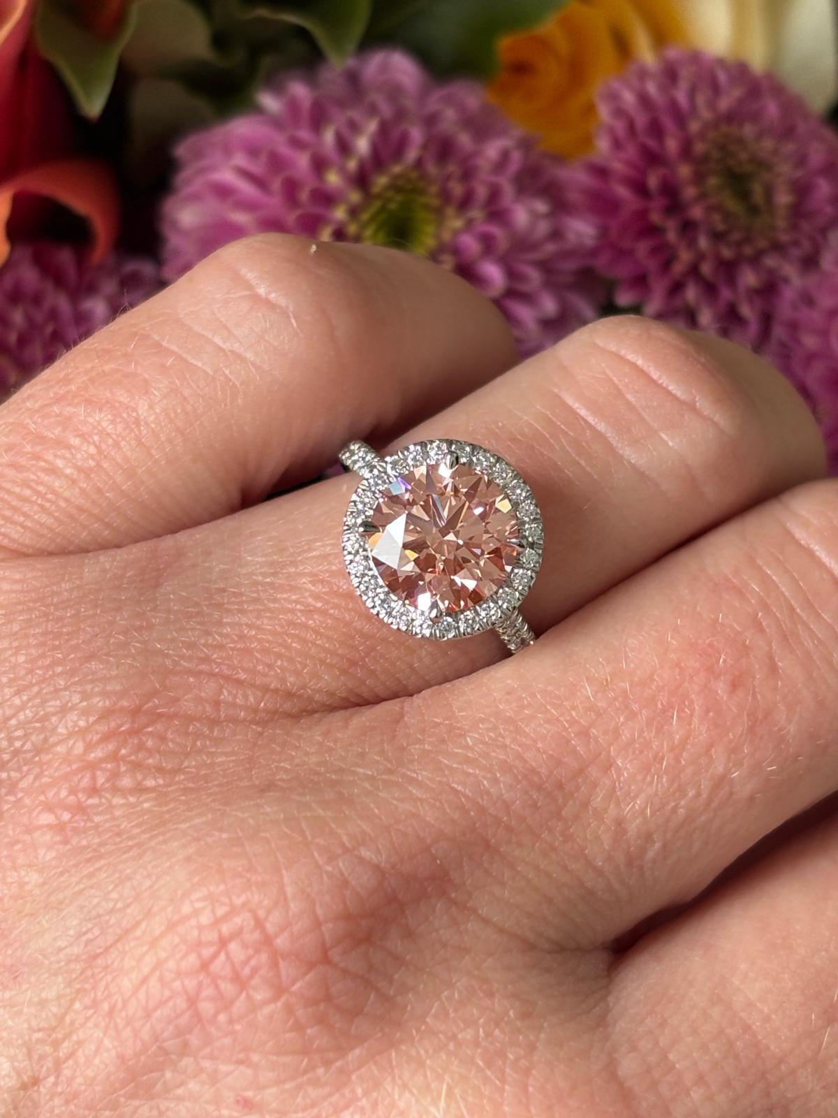 3.52 CTW Fancy Pink Lab Grown Diamond Halo Ring in Platinum