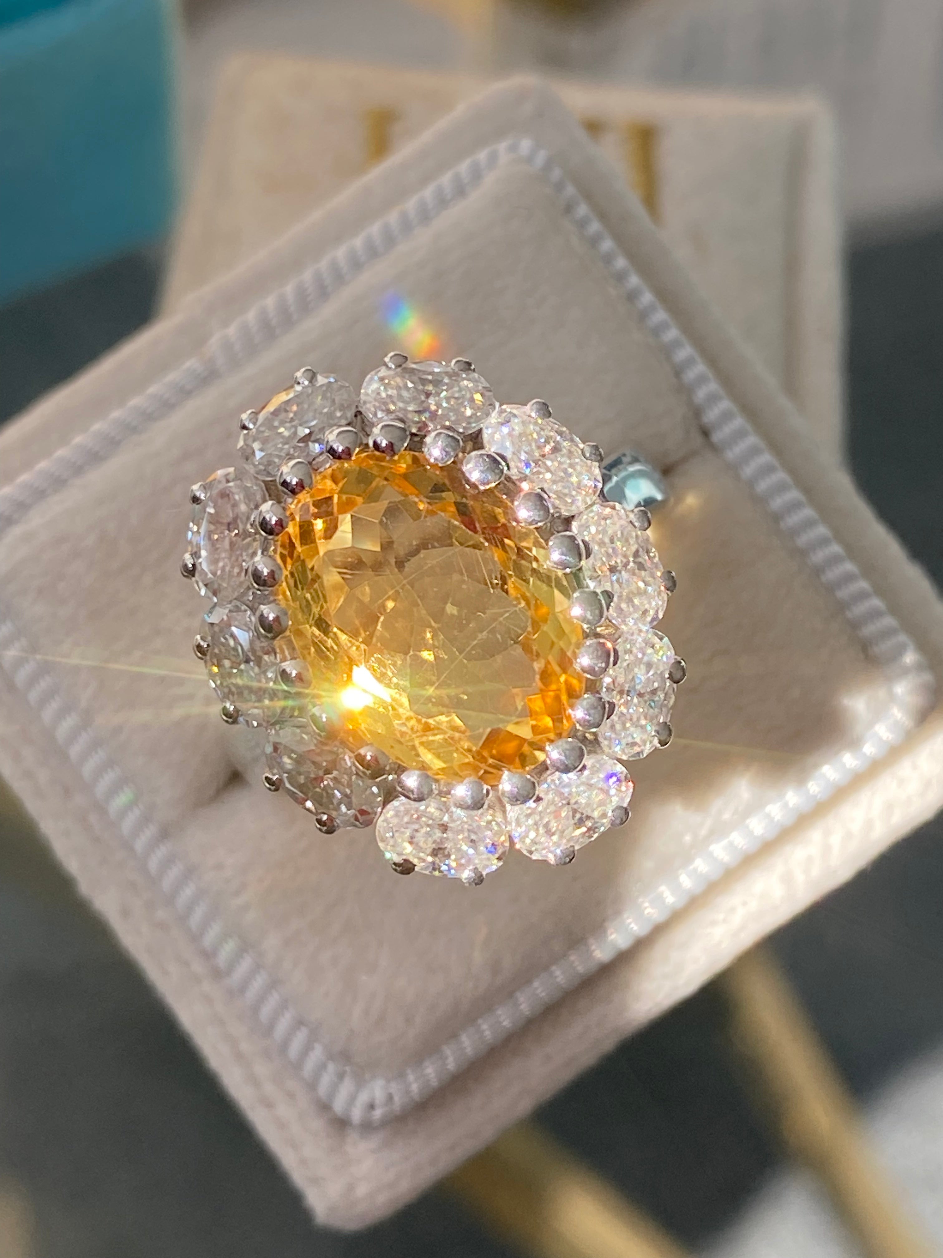 8.17 CTW Oval Cut Citrine and Moissanite Halo Cocktail Ring in Sterling Silver / 9ct Gold / 18ct Gold