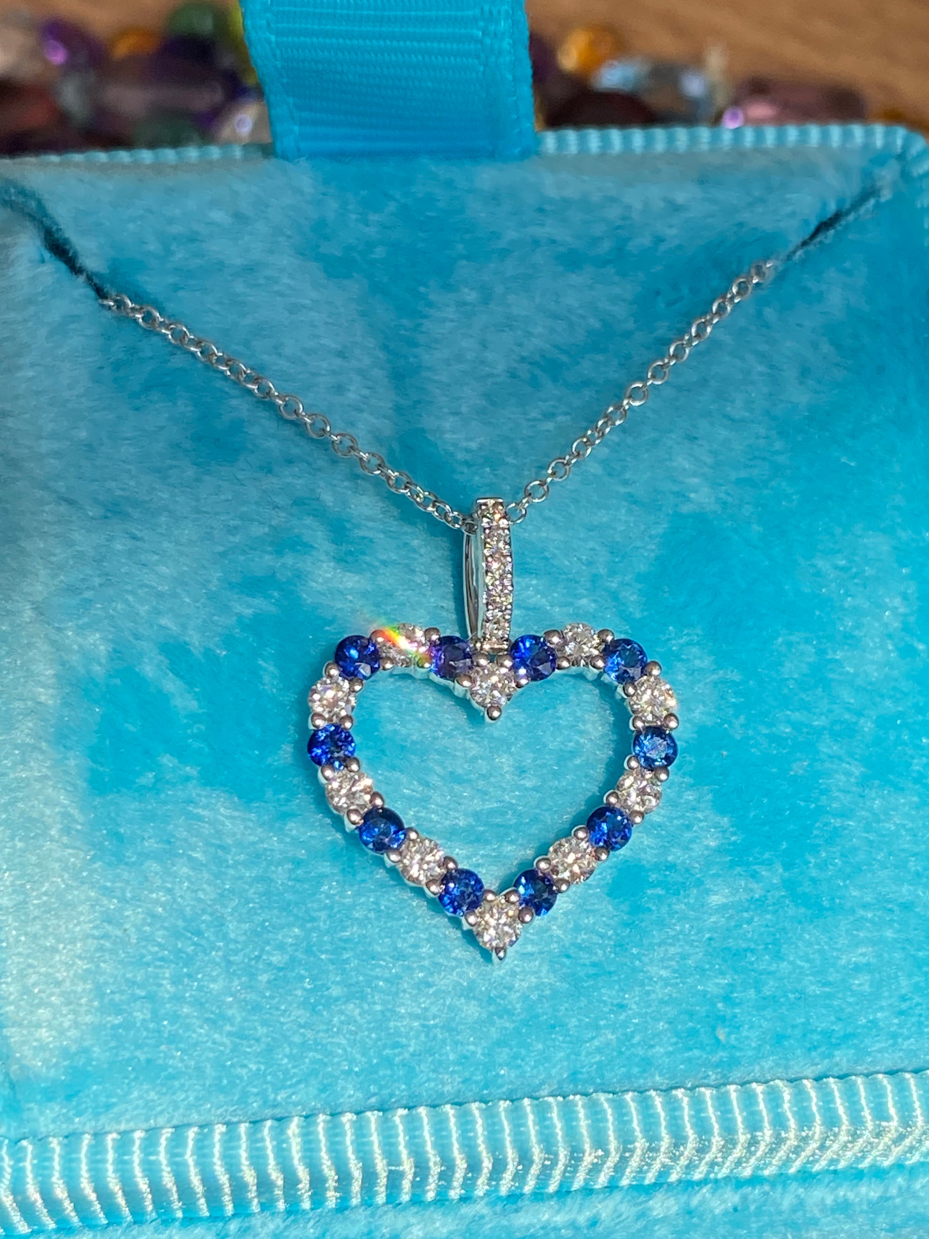 0.32 CTW Sapphire and Diamond Heart Necklace in 18ct White Gold