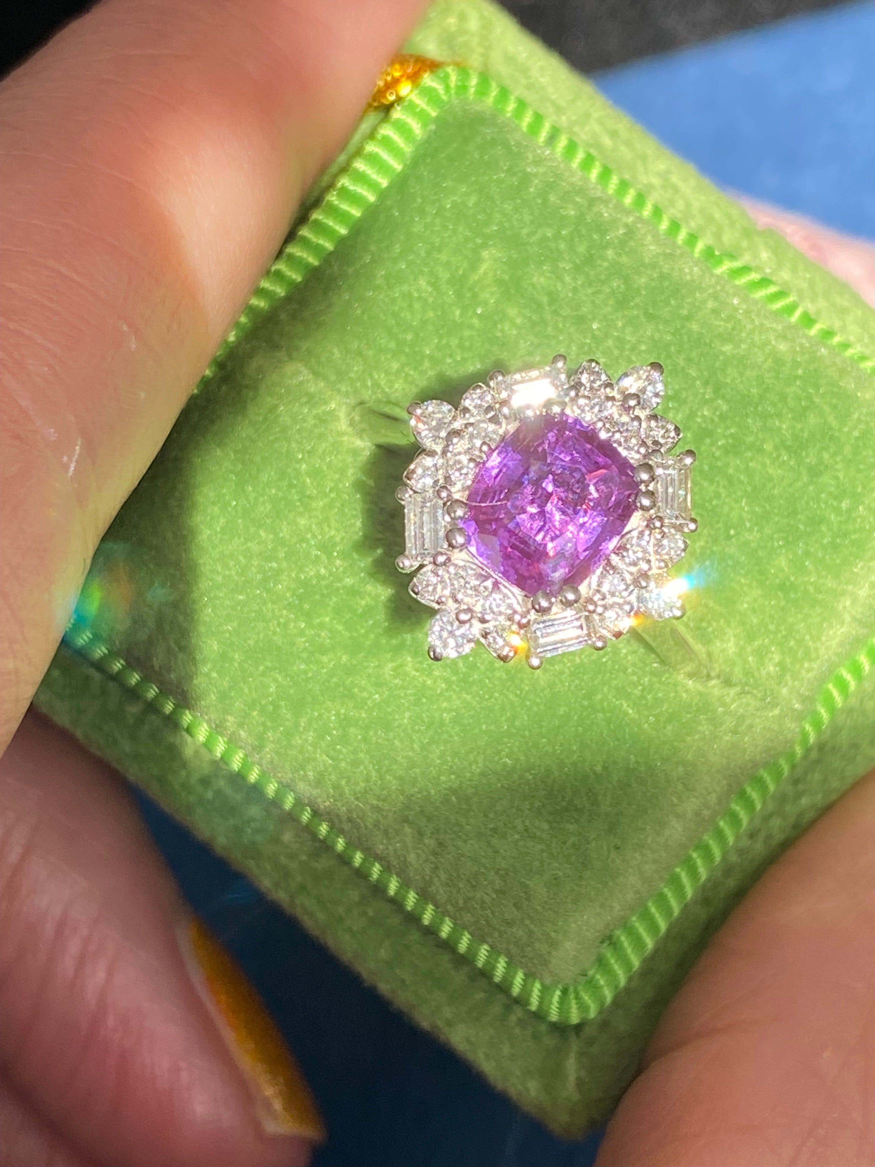1.20 Carat Purple Sapphire and 0.41ctw Natural Diamond Halo Ring in Platinum