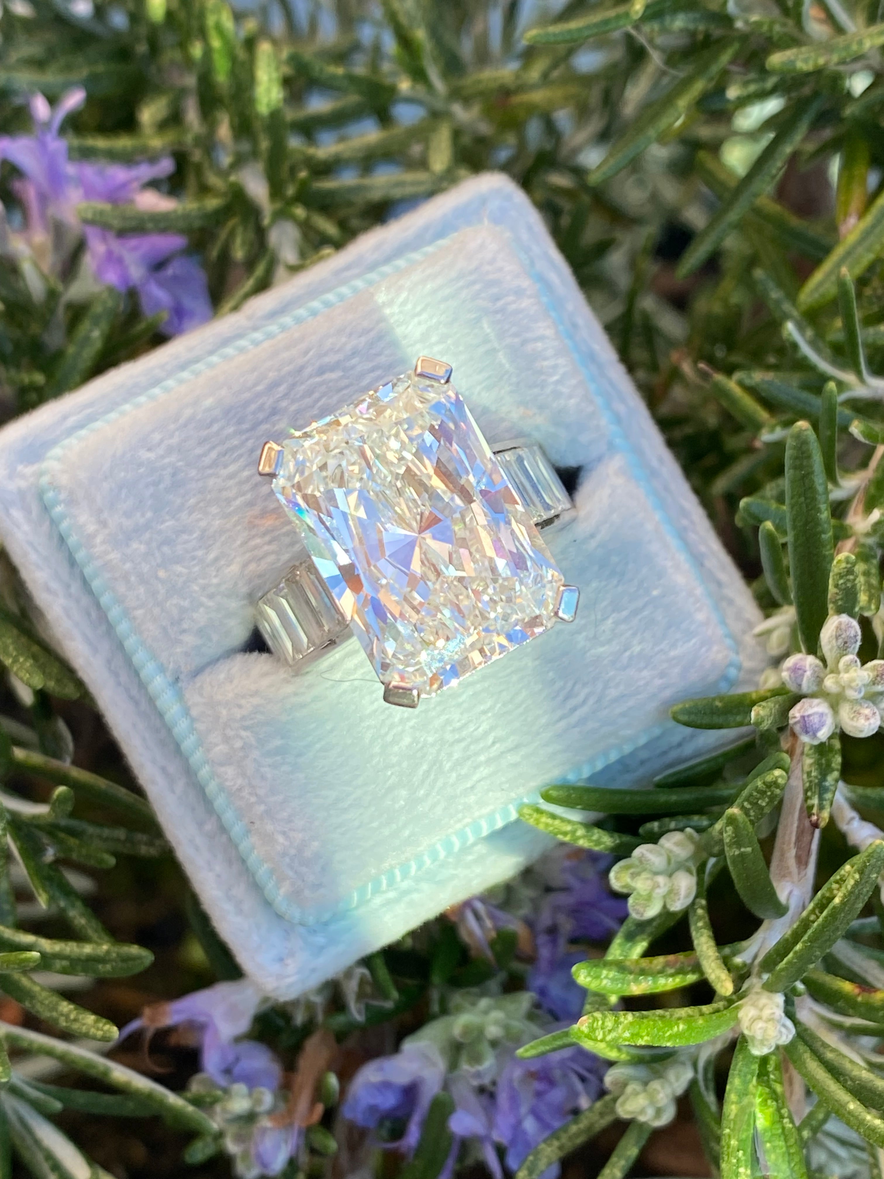 10.02 Carat Modified Brilliant Cut + 2.10 CTW Baguette Cut Lab Diamond Engagement Ring in Platinum