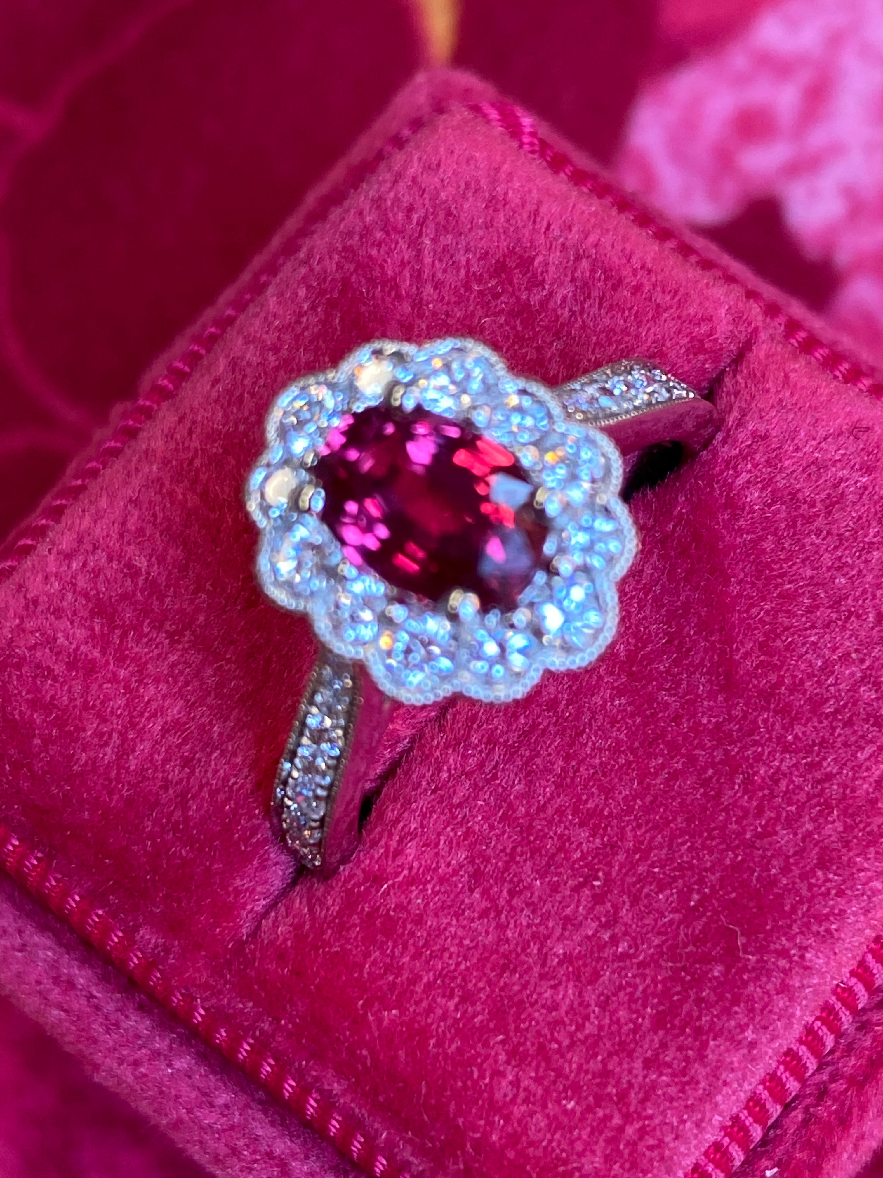 1.92ctw Oval-Cut Ruby and Natural Diamond Halo Ring in Platinum